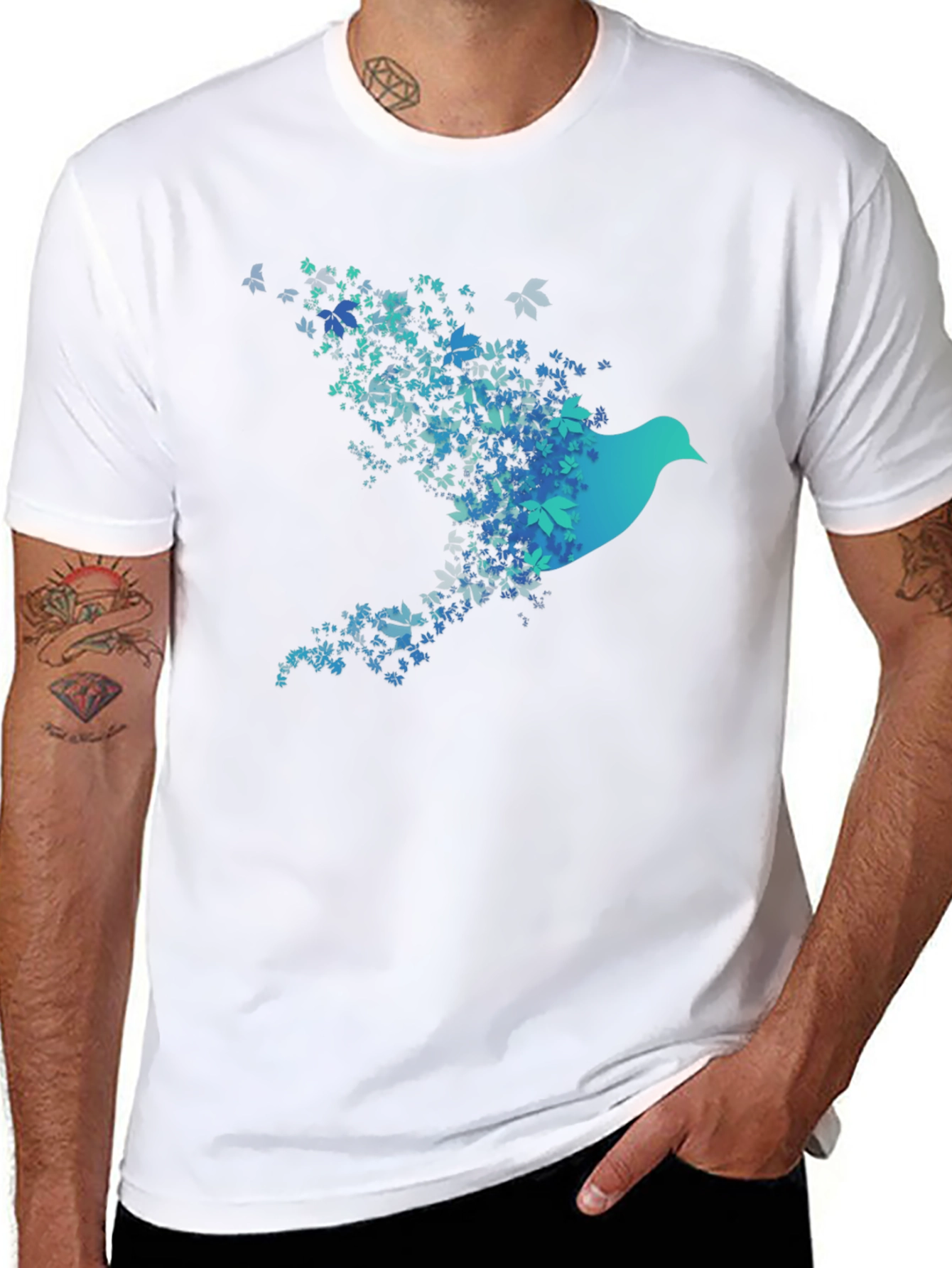 Black Bird of Leaves Graphic T-Shirt view 8