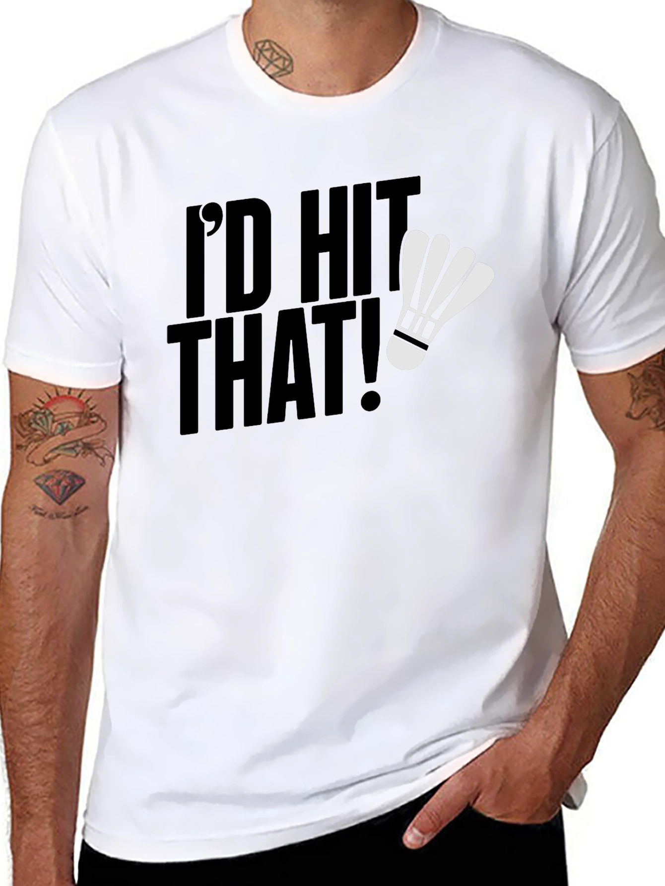 Black I'd Hit That! Badminton Shuttlecock T-Shirt view 8