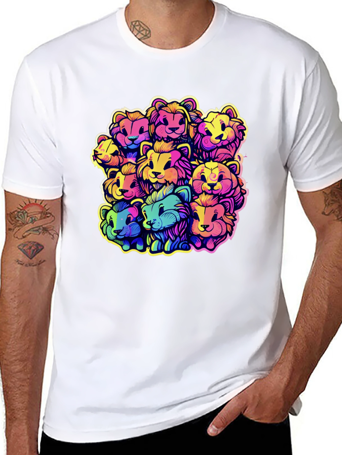 Black Rainbow Lions Graphic Tee - Bold & Fun Design view 8