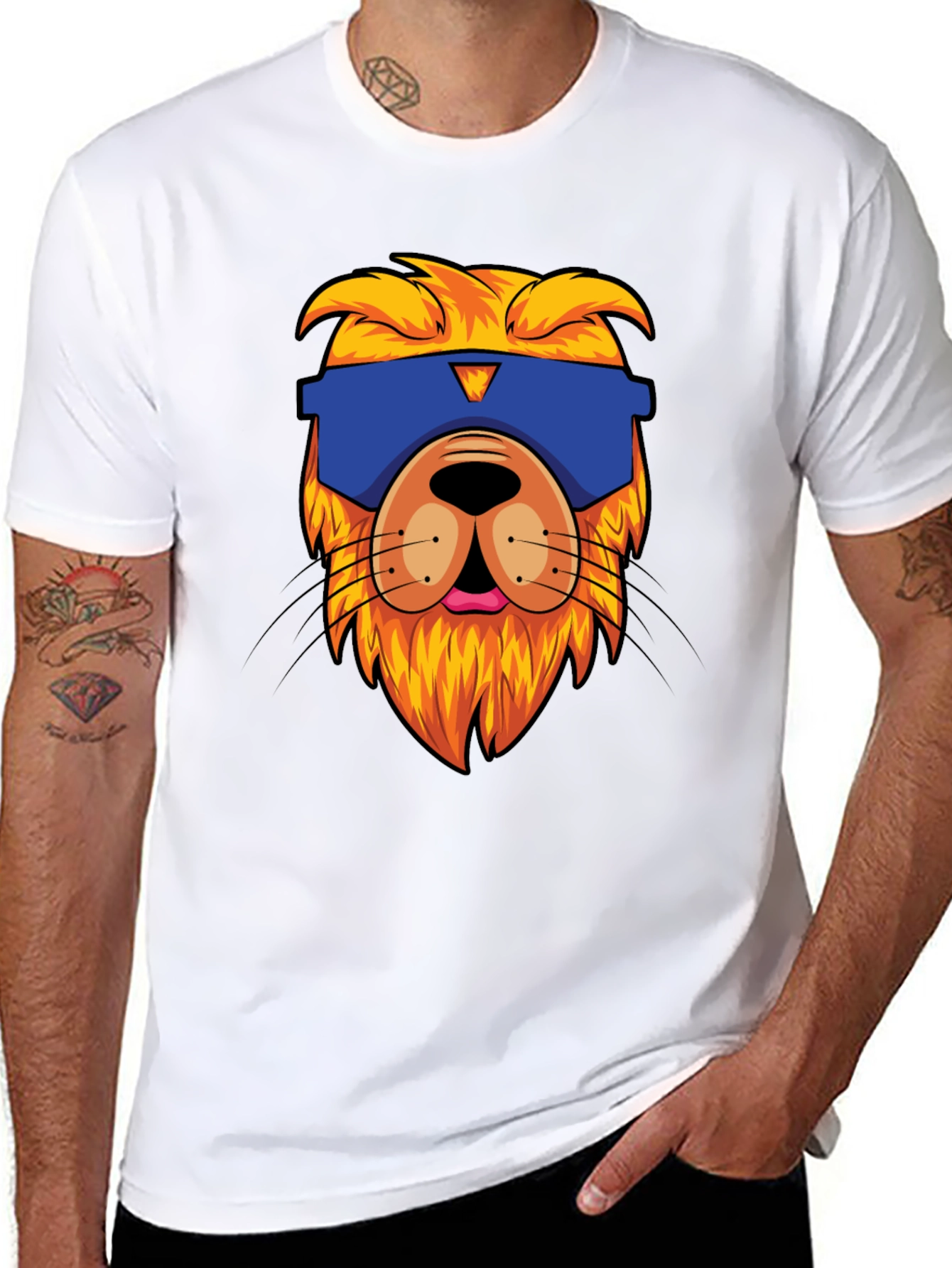 Black Cool Lion Graphic Black T-Shirt view 8