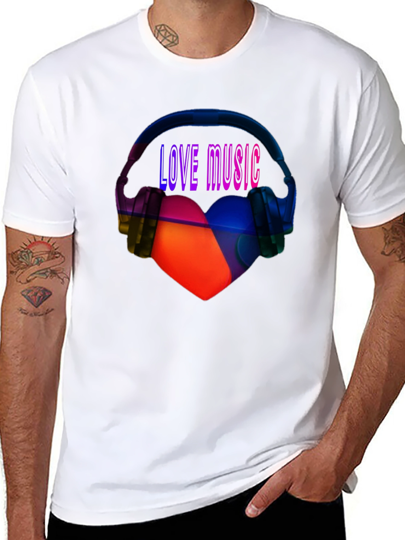 Black Love Music Graphic Tee - Heart & Headphones T-Shirt view 8