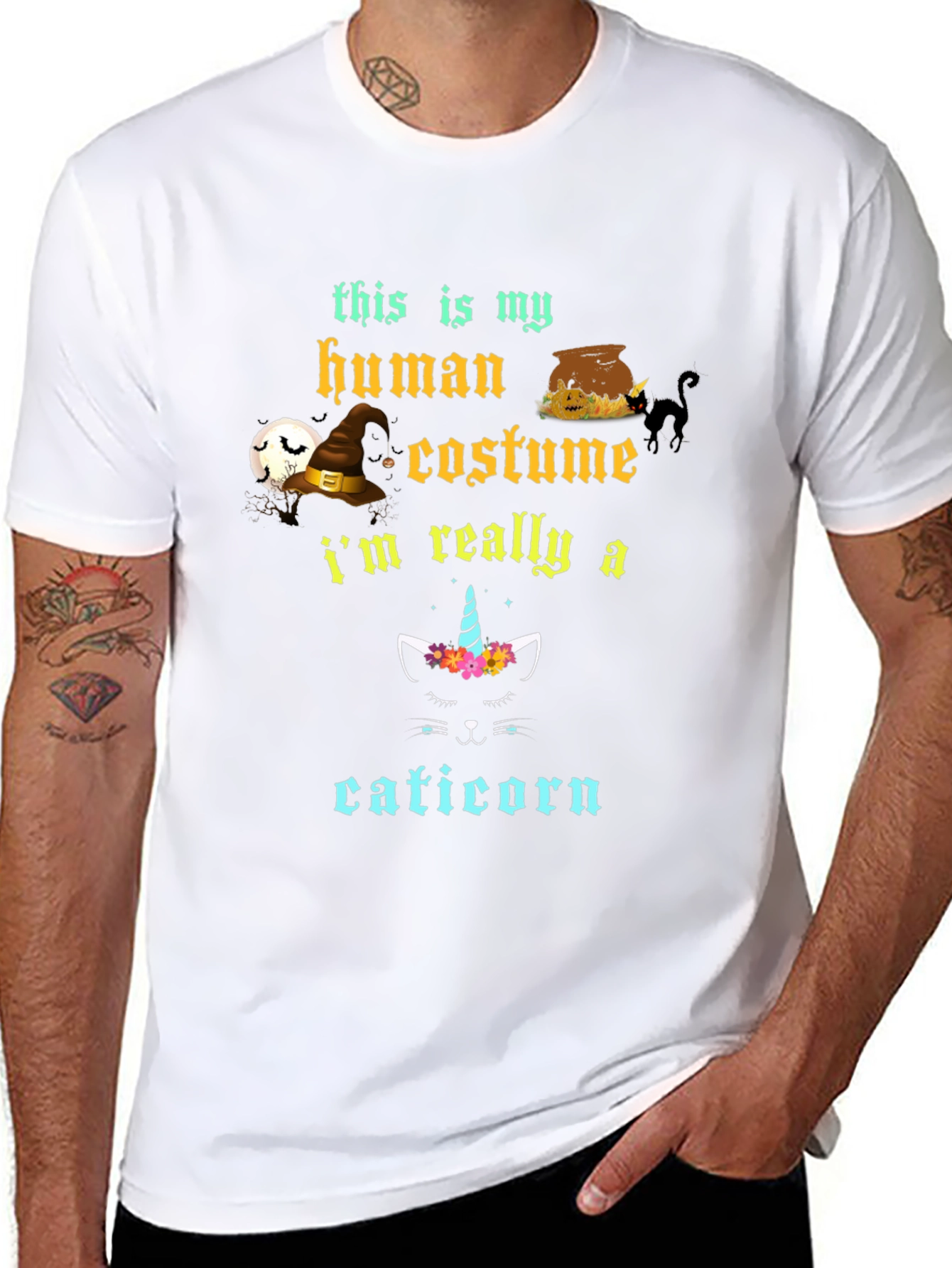 Black Cat Halloween Costume Graphic T-Shirt view 8