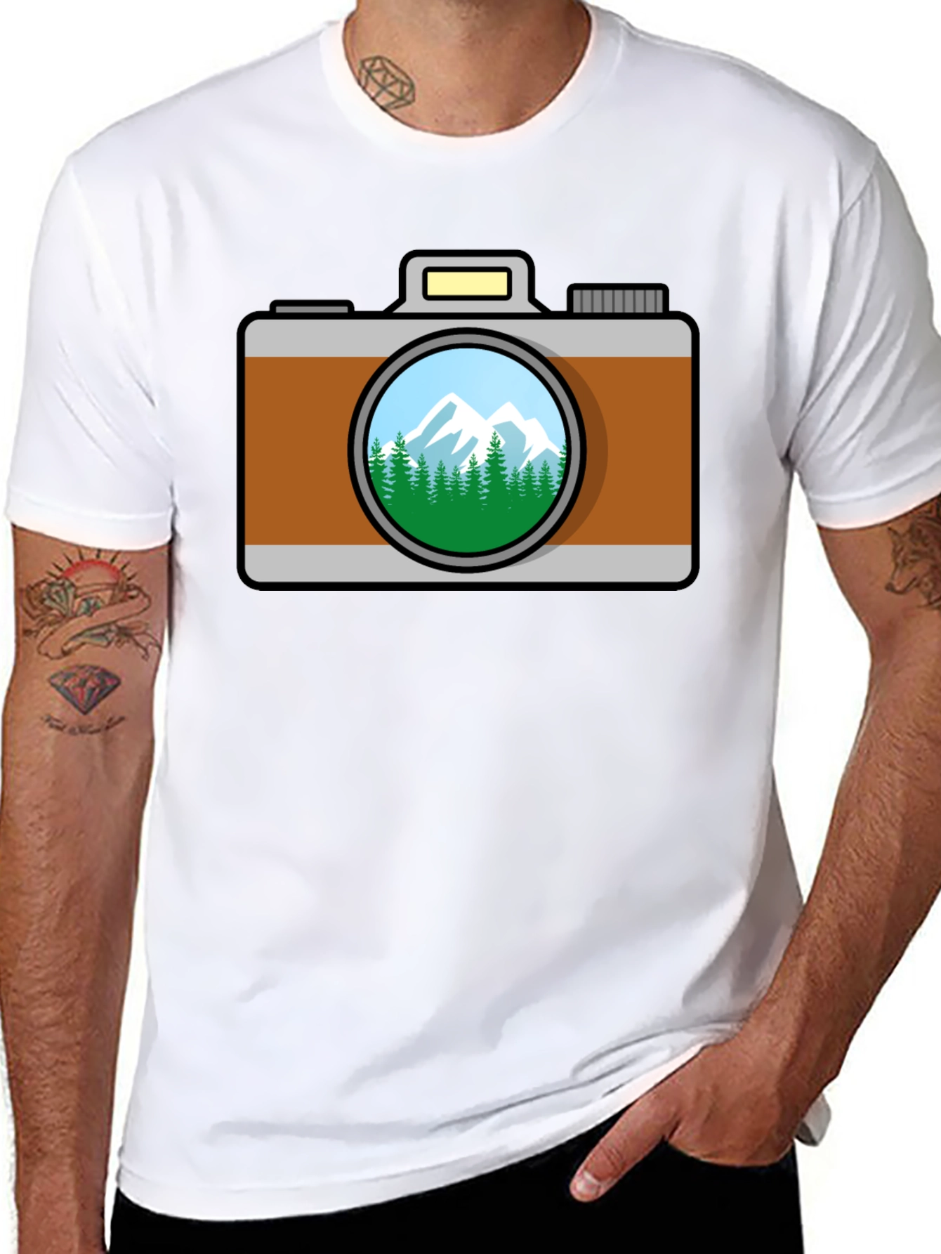 Black Camera Nature Scene T-Shirt - Black view 8