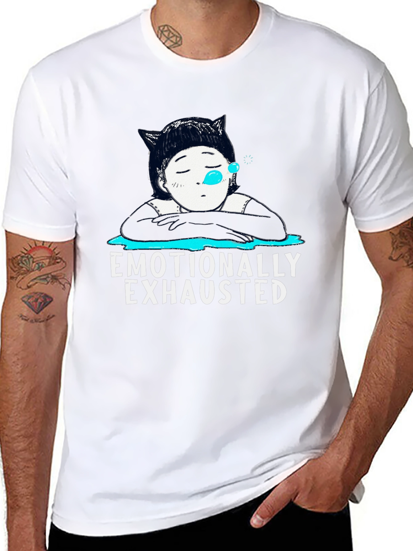 Black Emotionally Exhausted Graphic T-Shirt view 8