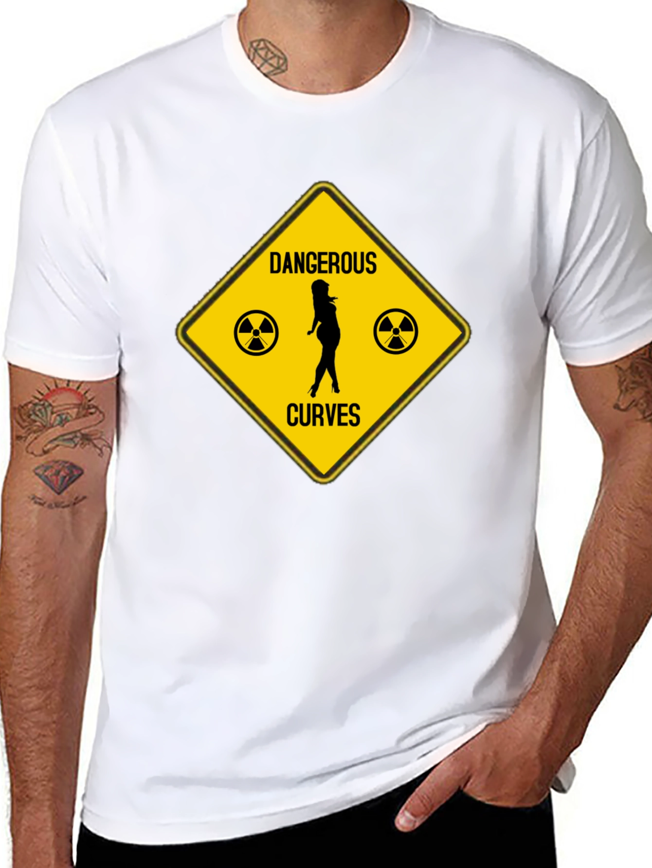 Black Dangerous Curves Graphic T-Shirt - Humor Novelty Tee view 8