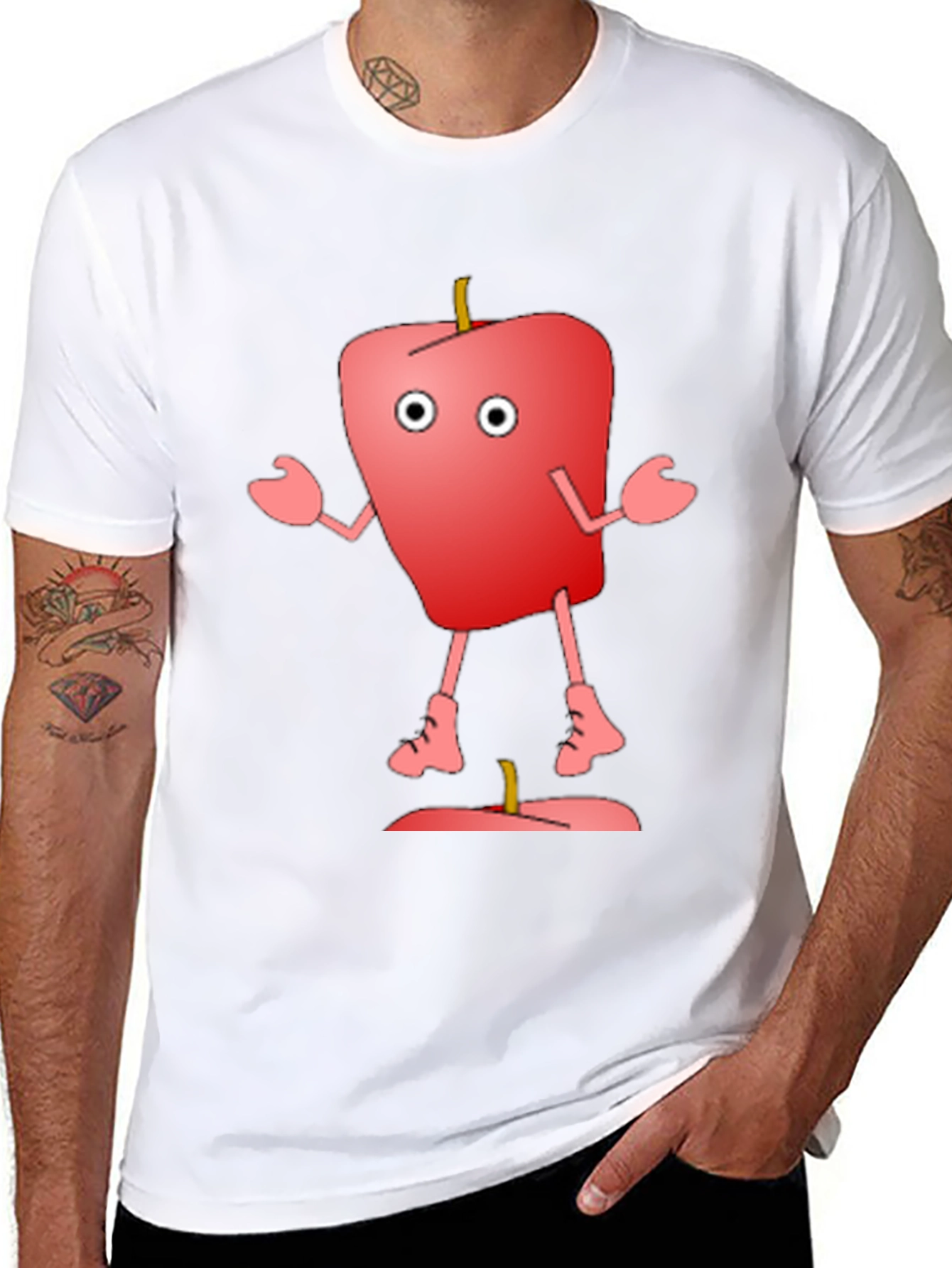 Black Cartoon Apple Graphic T-Shirt - Funny Fruit Tee view 8