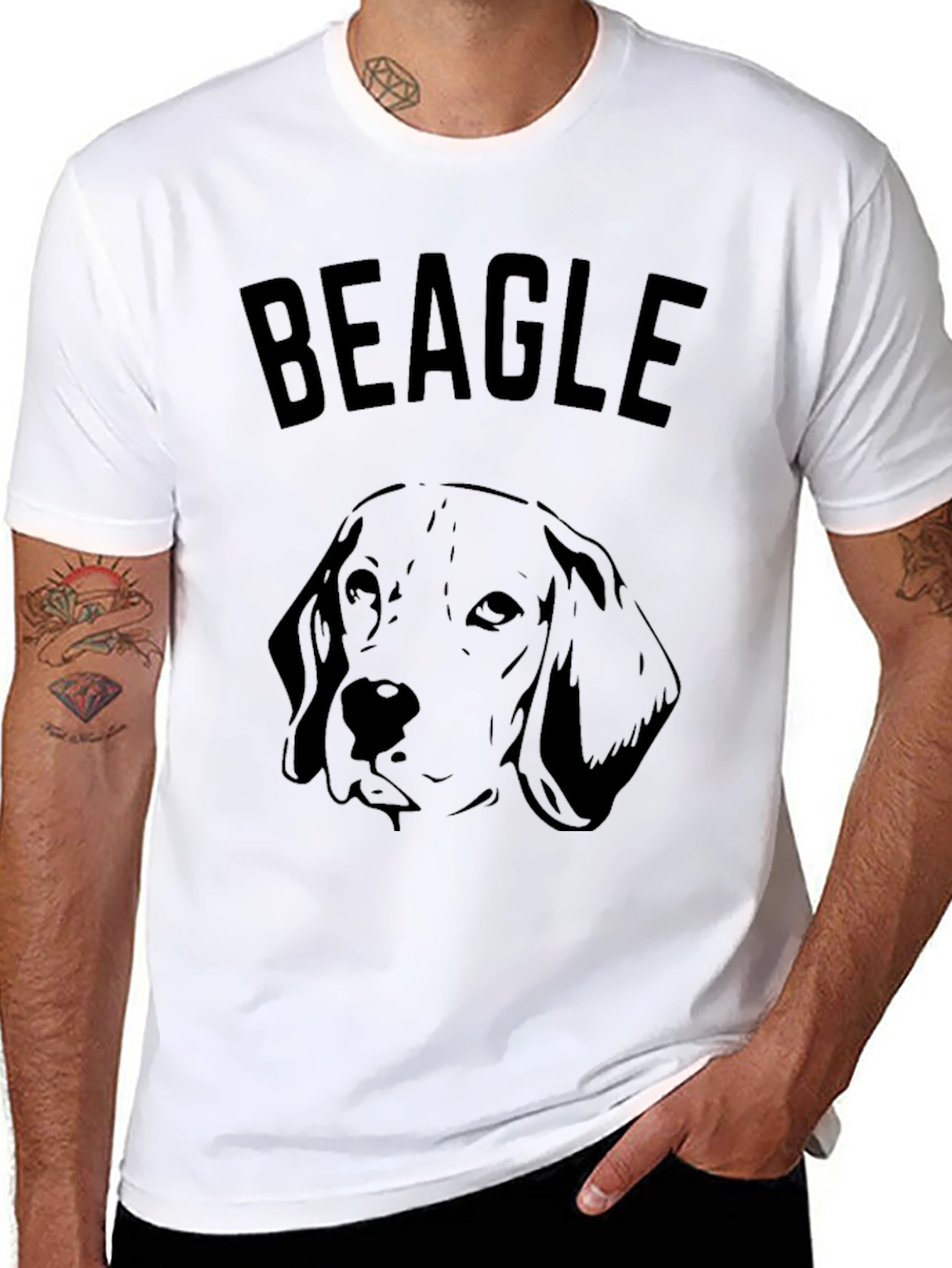 Black Beagle Dog Graphic Print Men's T-Shirt view 8