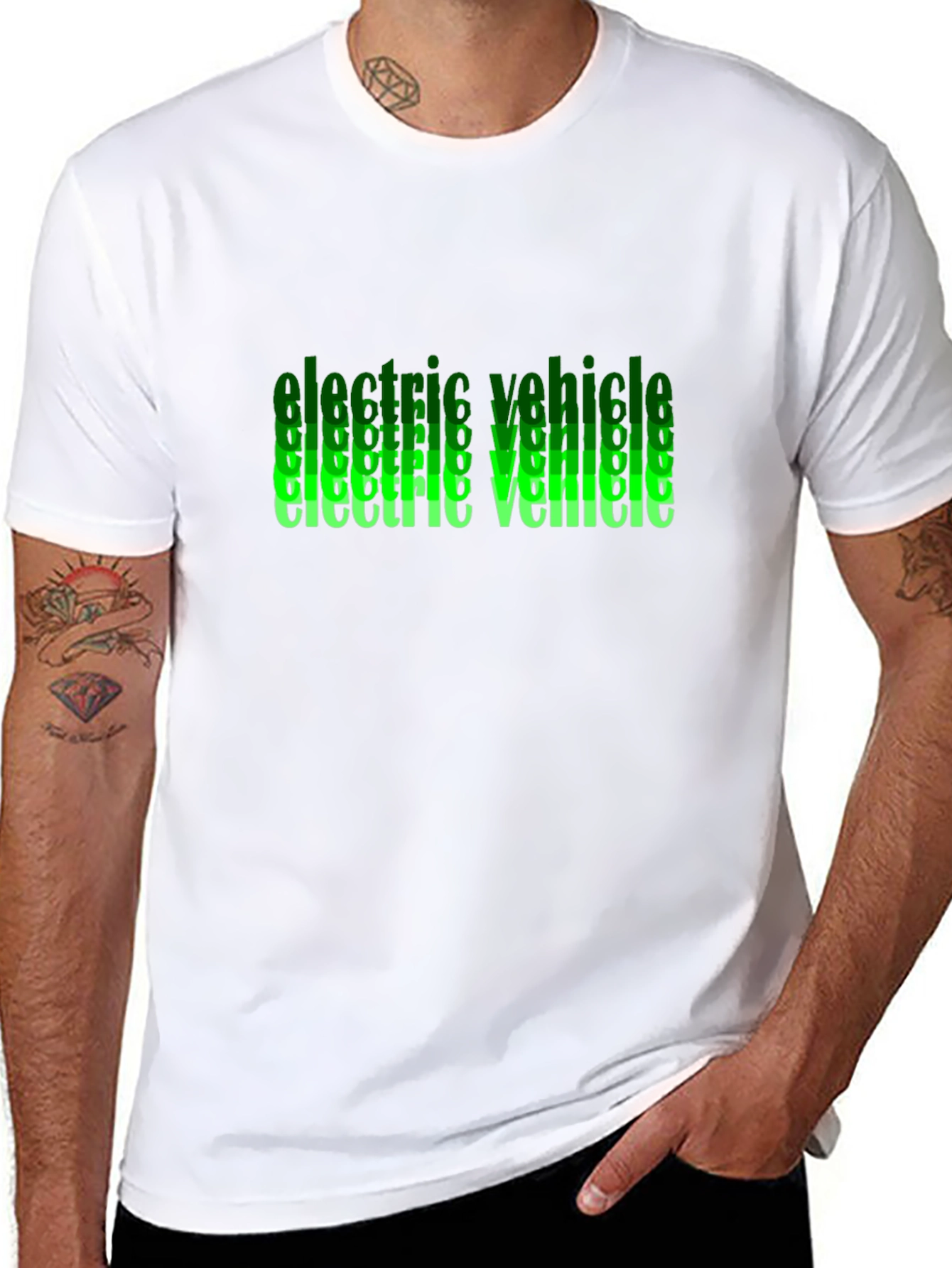 Black Electric Vehicle Green Text Black T-Shirt view 8
