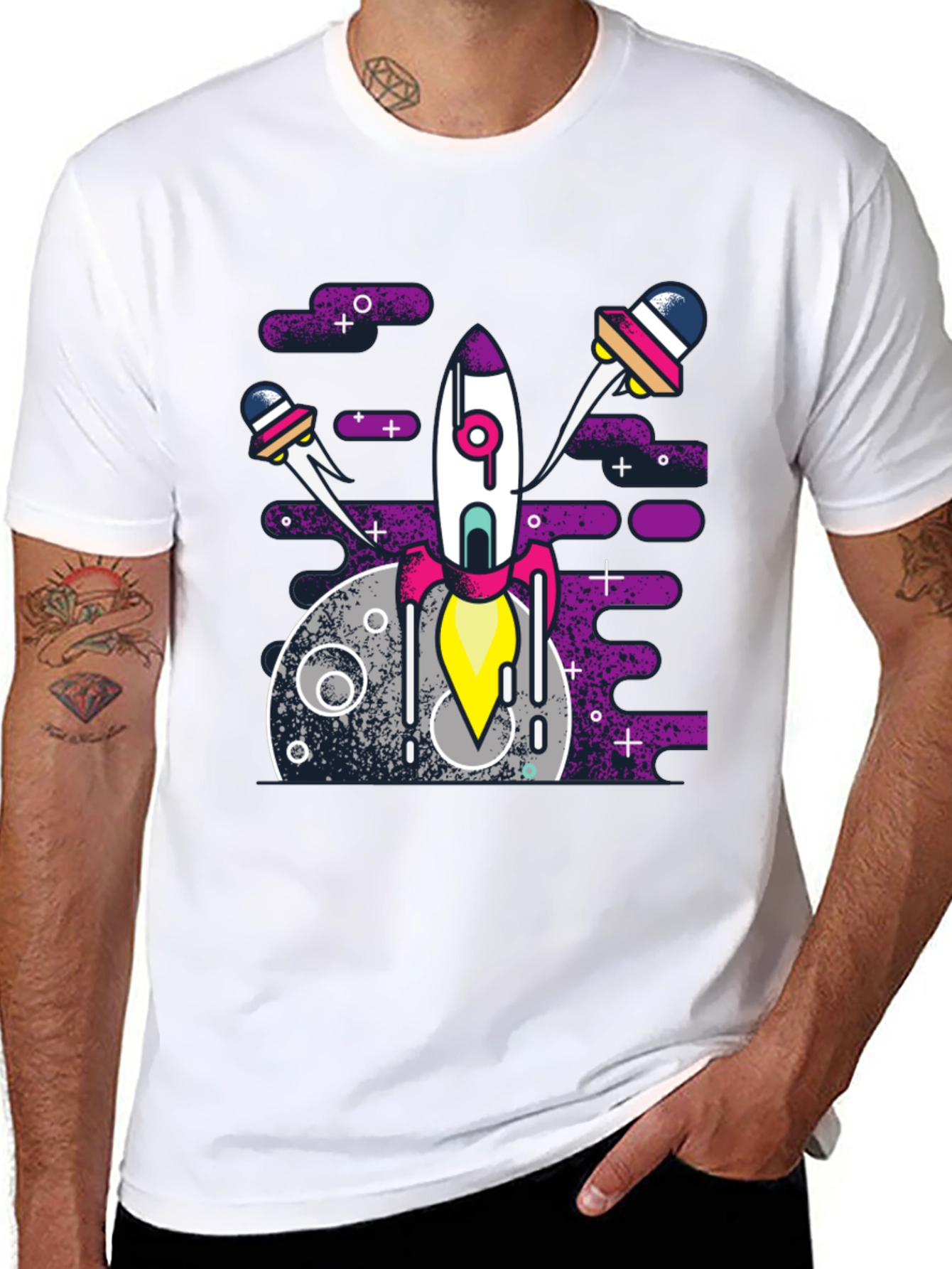 Black Space Rocket Graphic Tee - Black Cotton Blend Shirt view 8