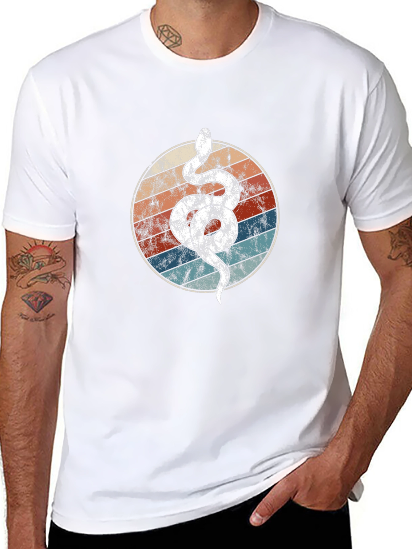 Black Retro Snake Circle Graphic Tee - Cool & Unique view 8