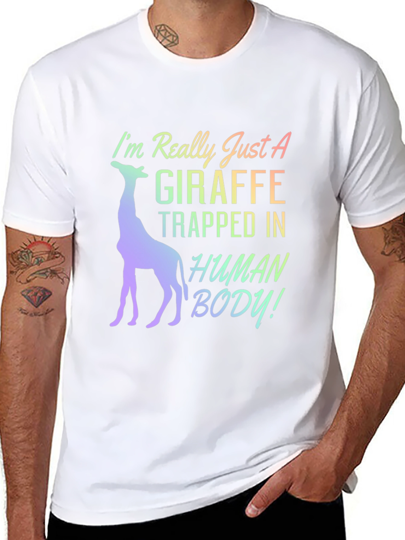 Black Giraffe Trapped In Human Body T-Shirt view 8