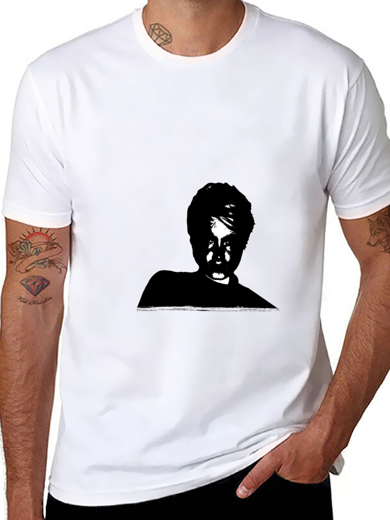 Black Monochrome Portrait Graphic Tee - Soft Cotton Blend view 8