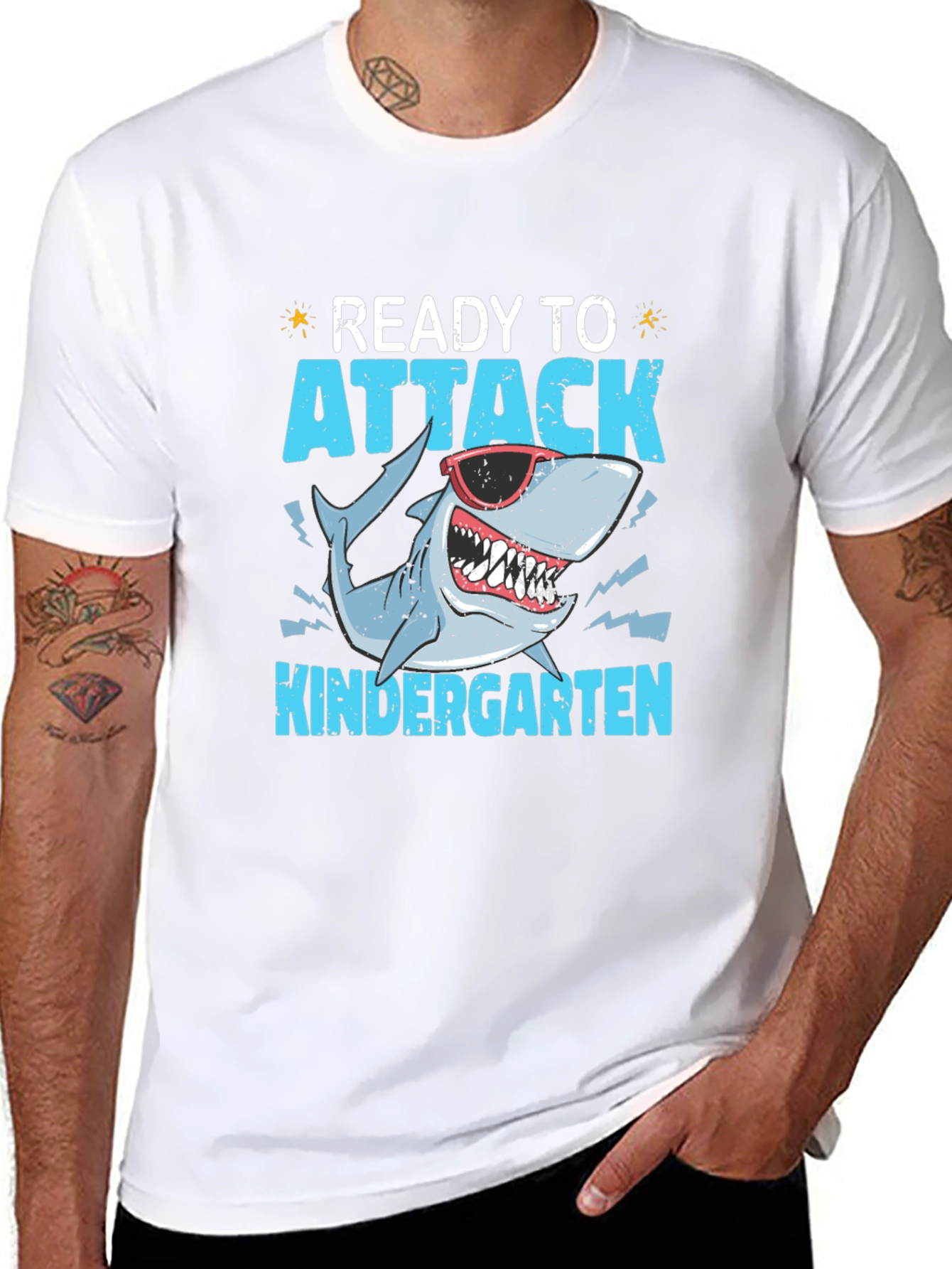Black Ready to Attack Kindergarten Shark T-Shirt view 8