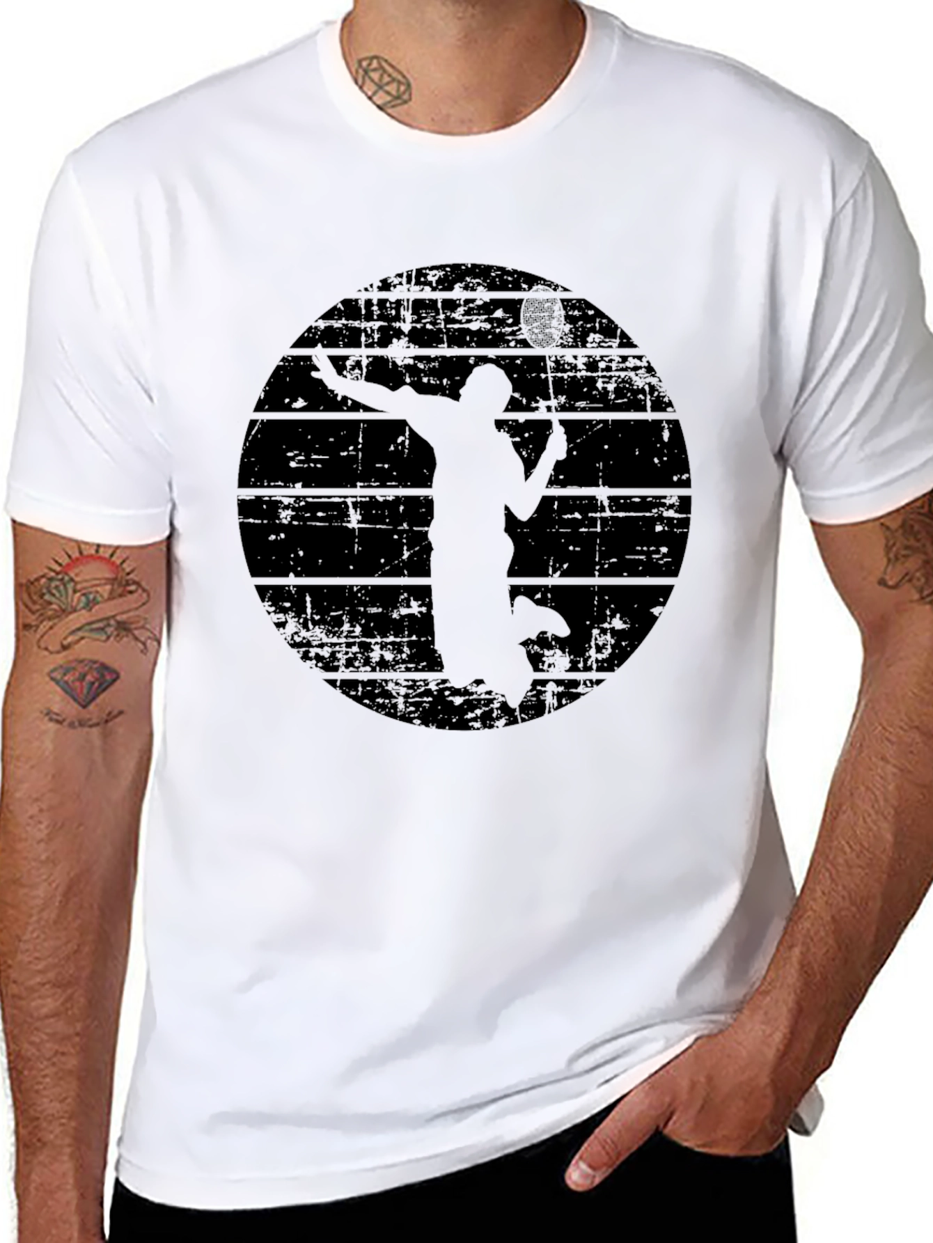 Black Men's Black Badminton Graphic T-Shirt view 8