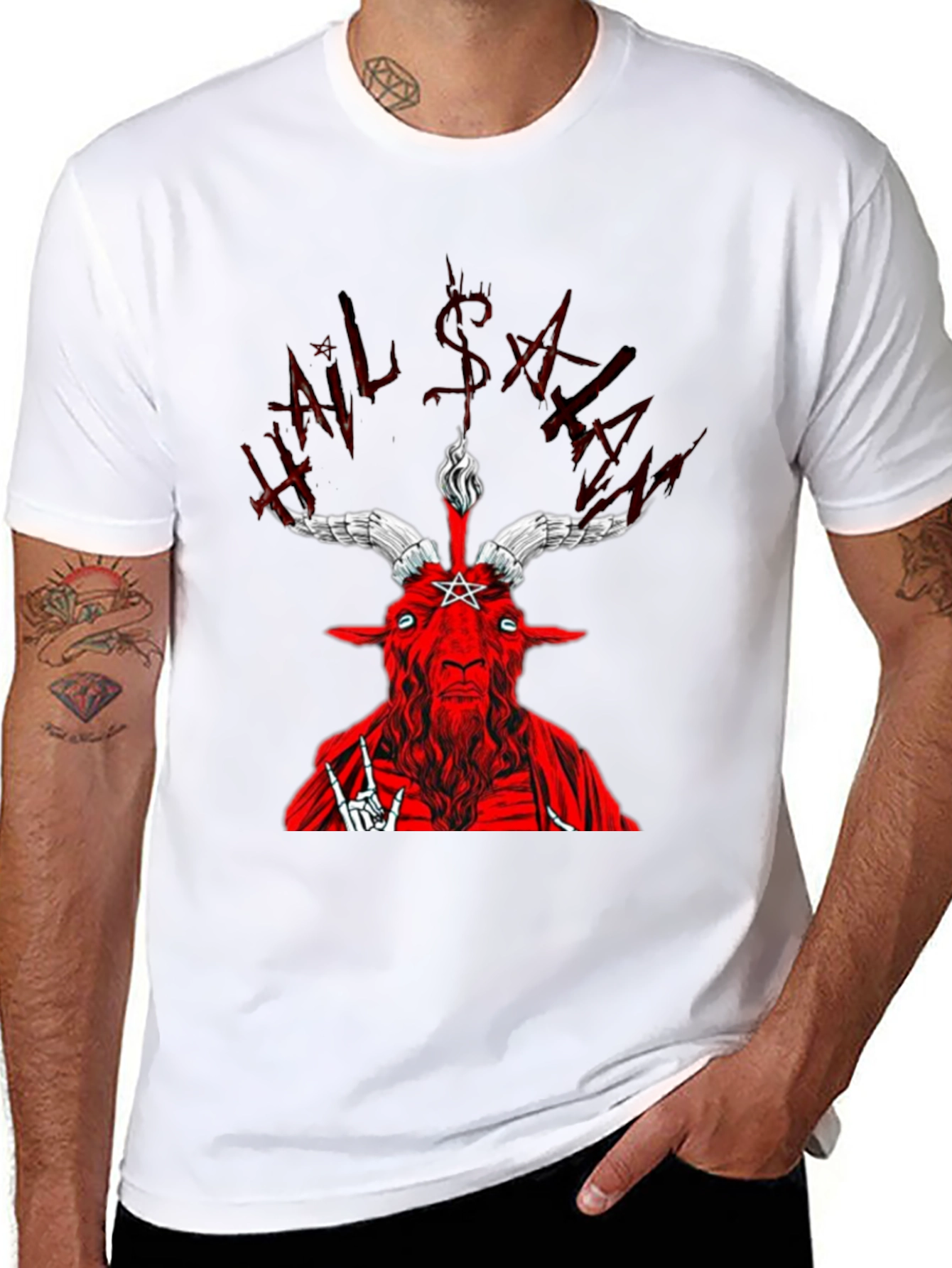 Hail Satan Graphic Tee - Black T-Shirt - 8