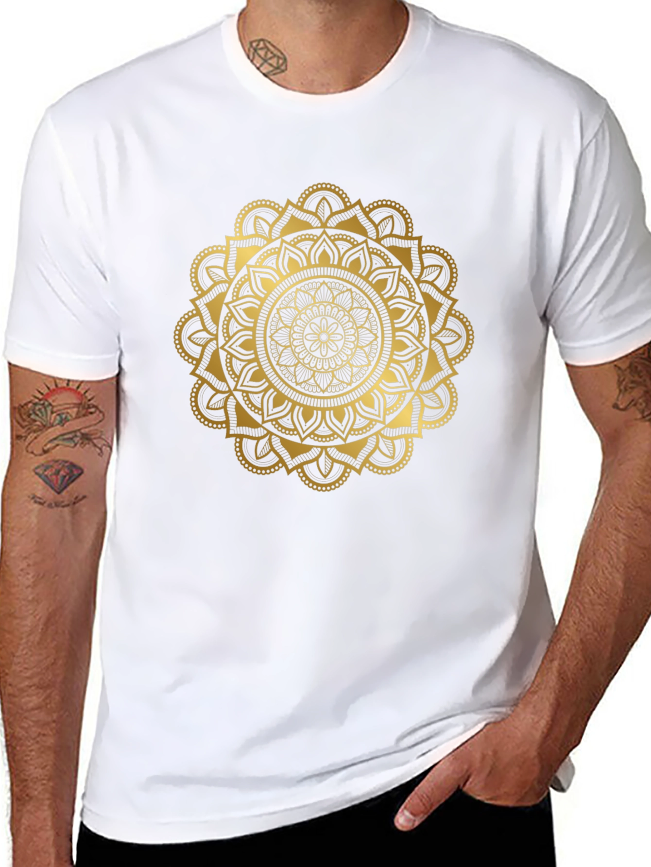 Black Golden Mandala Graphic Black T-Shirt view 8