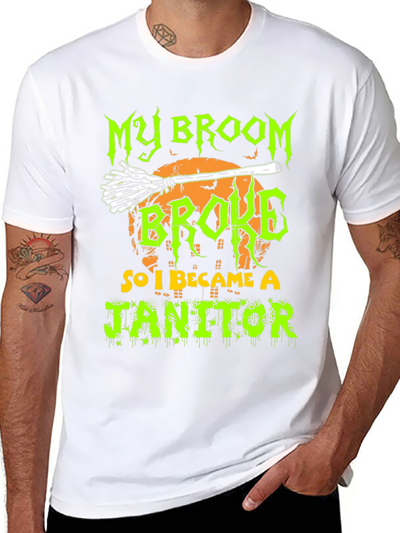 Halloween Janitor T-Shirt - "My Broom Broke" - 8