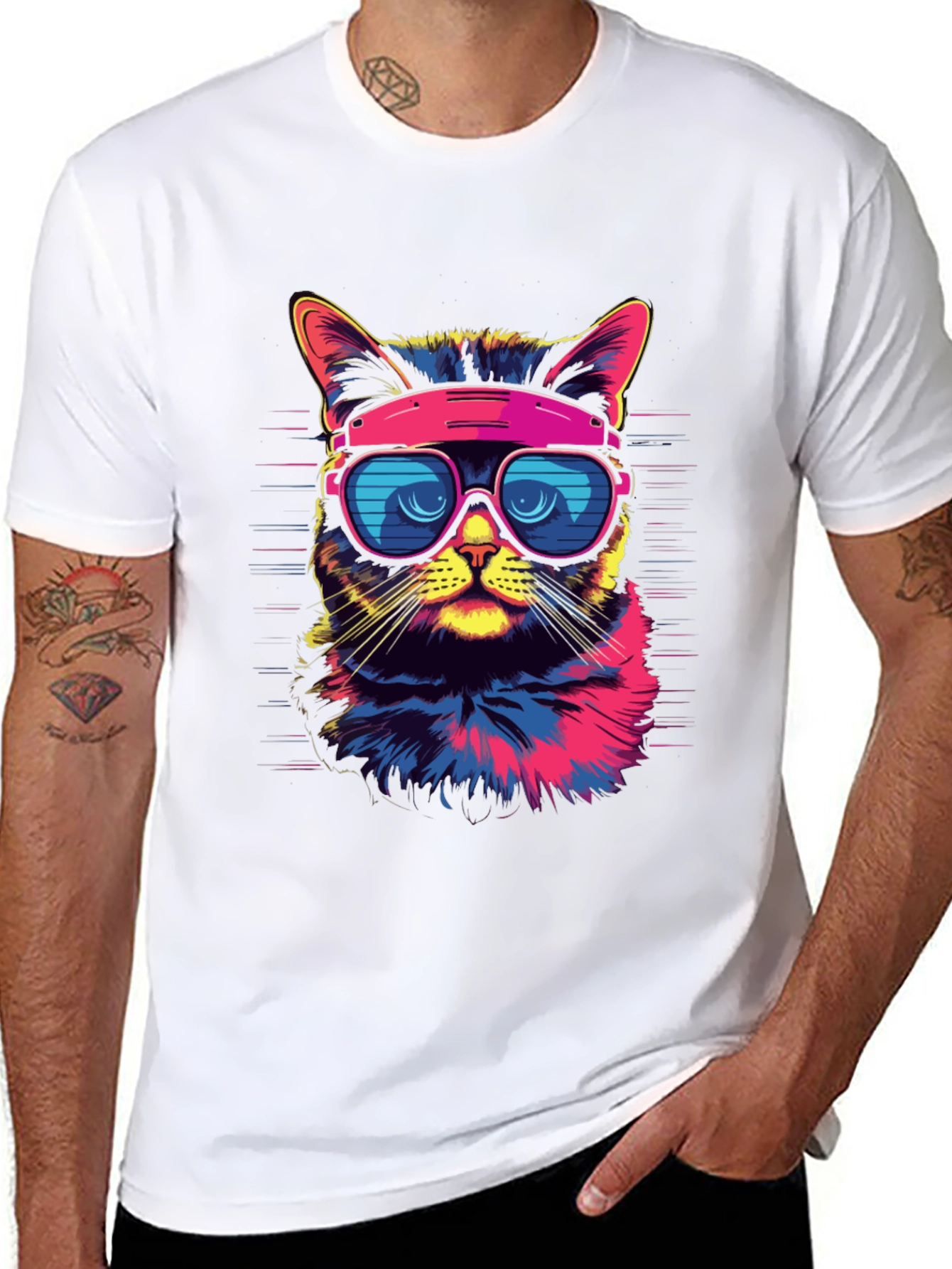 Black Cool Cat T-Shirt - Retro Sunglasses Graphic Tee view 8