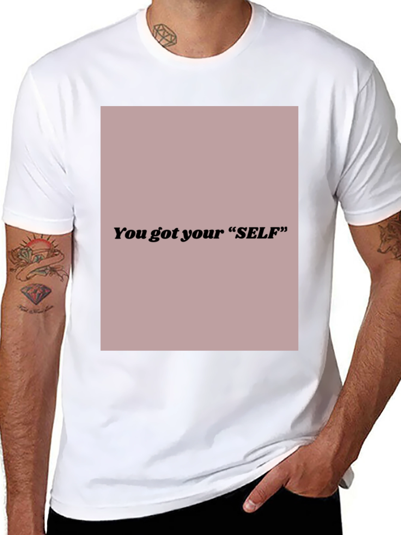 Black Stylish Black Tee - You Got Your "SELF" Graphic Print view 8