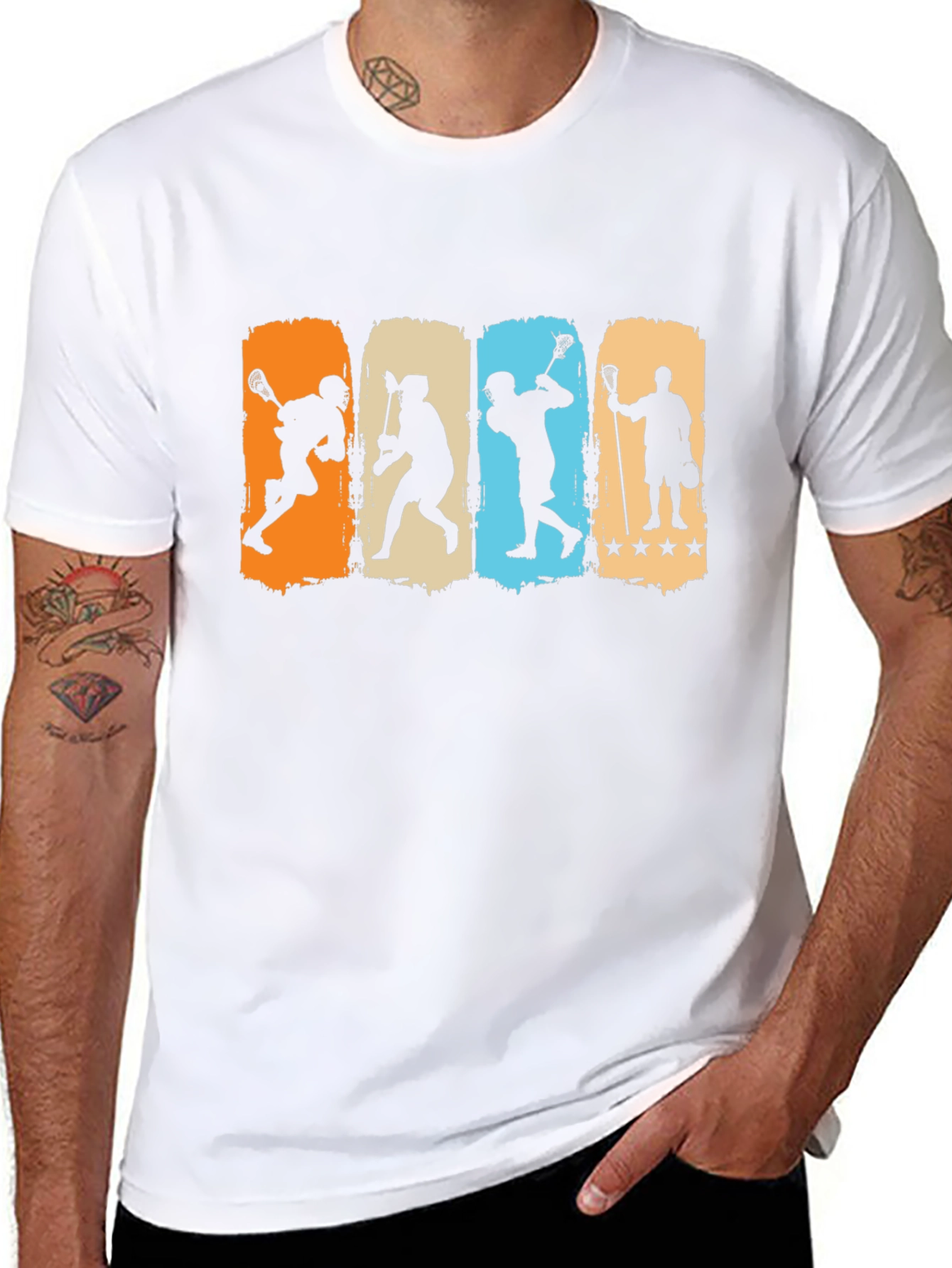 Black Lacrosse Player Silhouette Graphic T-Shirt view 8