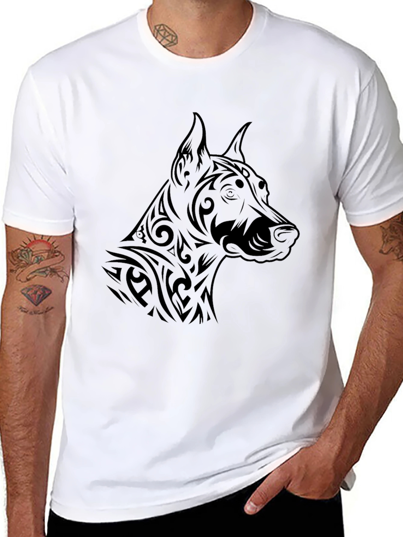 Black Tribal Dog Graphic Tee - Black T-Shirt view 8