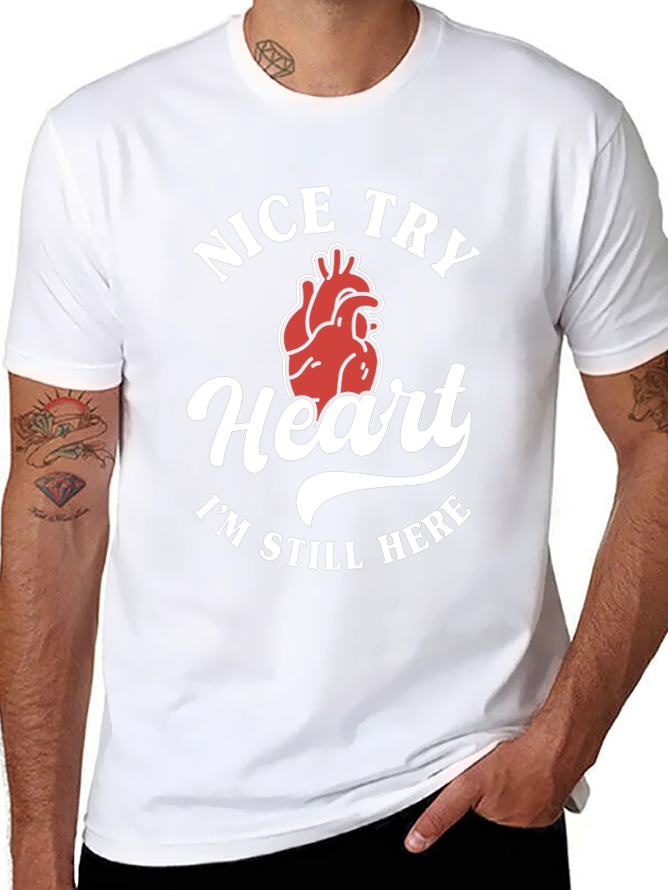 Black Nice Try Heart Funny Graphic Tee view 8