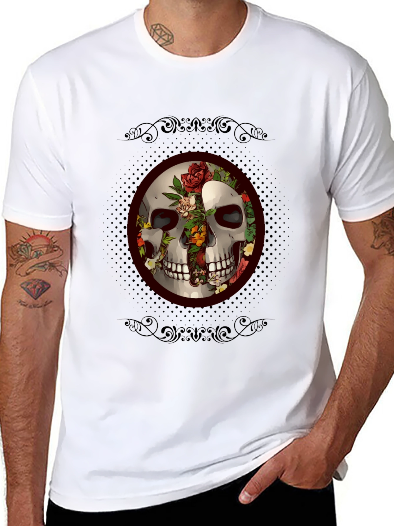 Black Skull & Roses Graphic Tee - Edgy Style view 8
