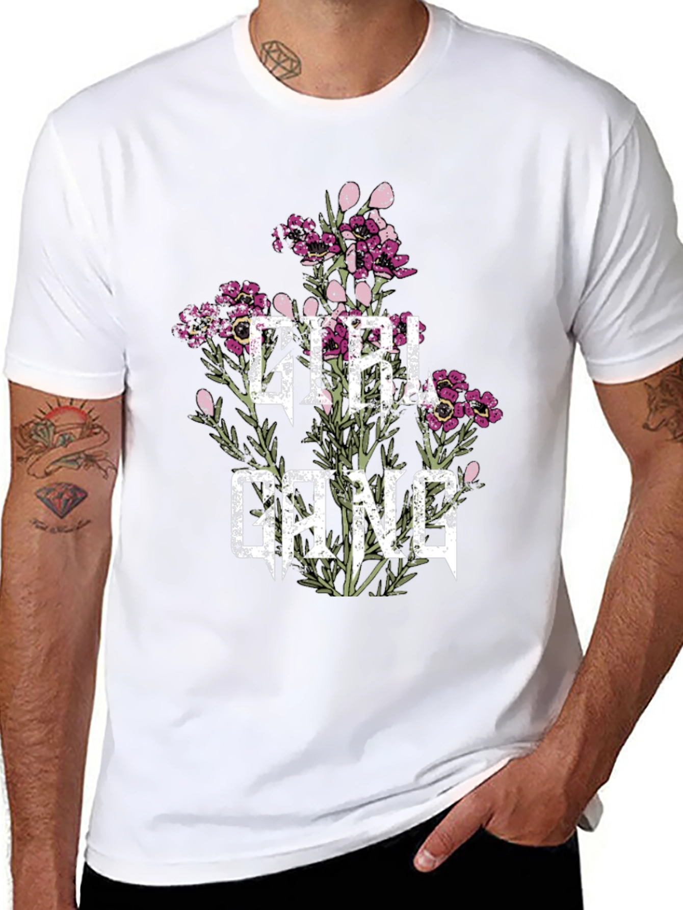 Black Girl Gang Floral Tee - Black Graphic T-Shirt view 8