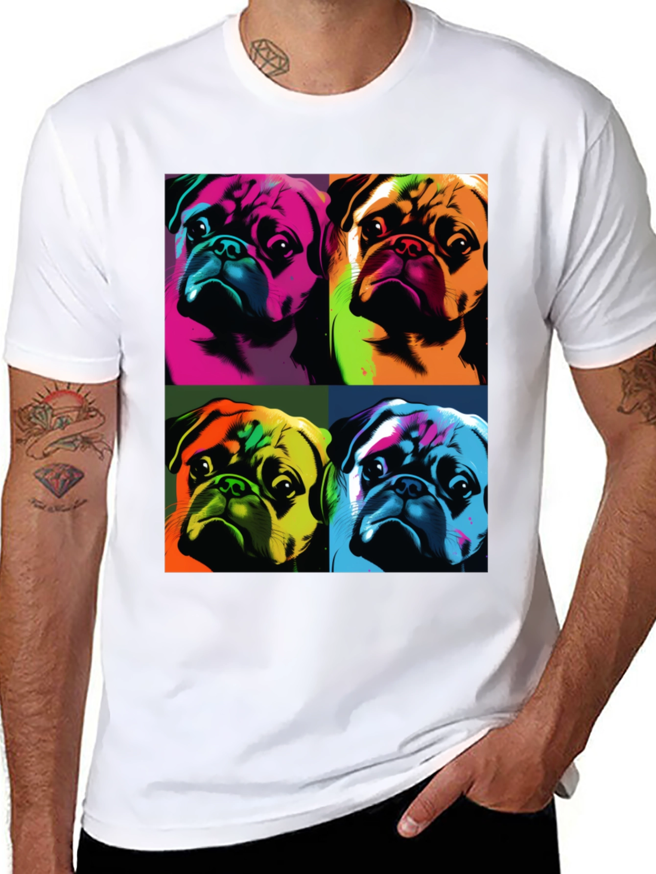 Black Pop Art Pug T-Shirt: Colorful Canine Graphic Tee view 8