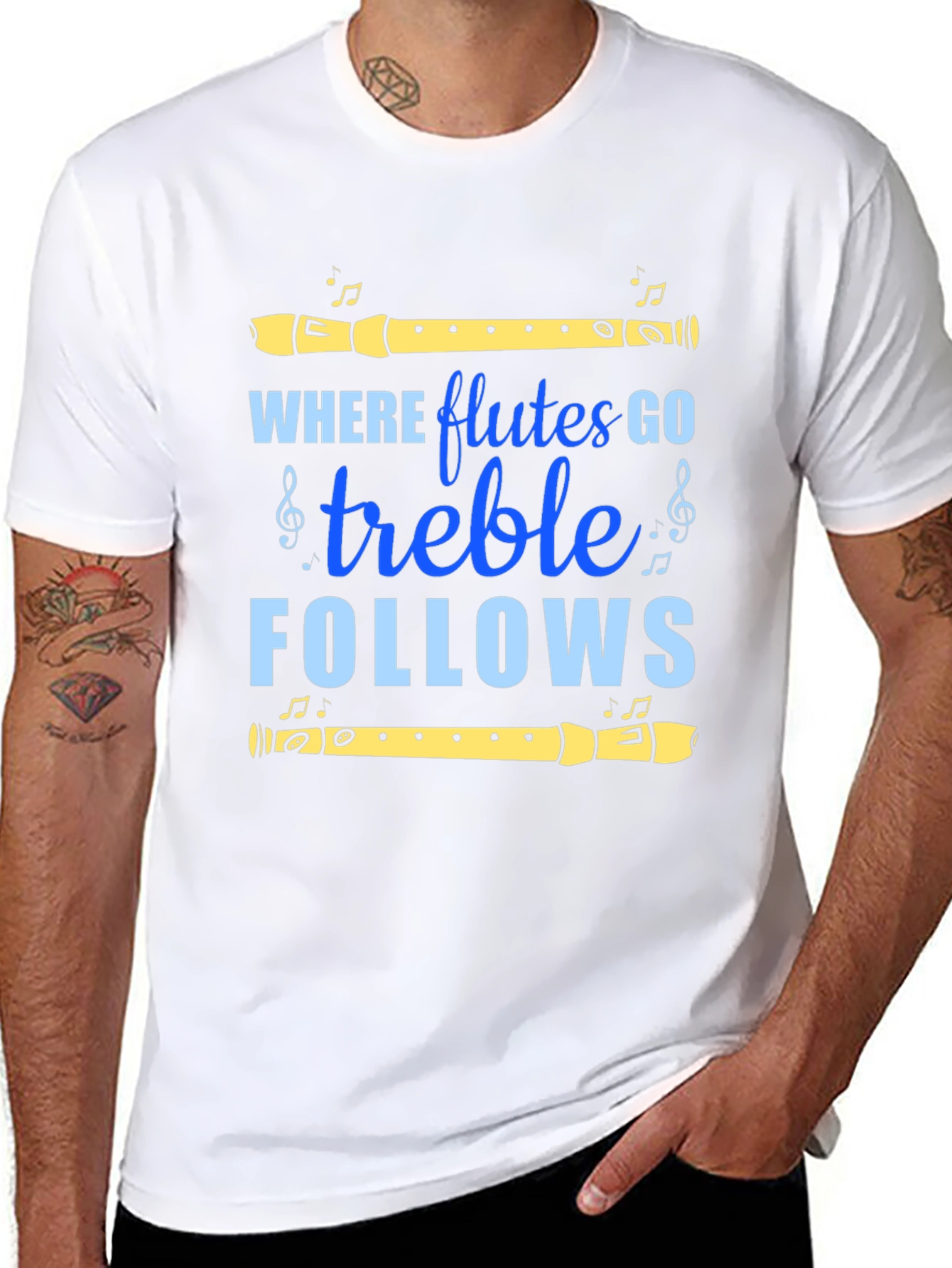 Black Flute Music T-Shirt - Treble Follows Tee view 8