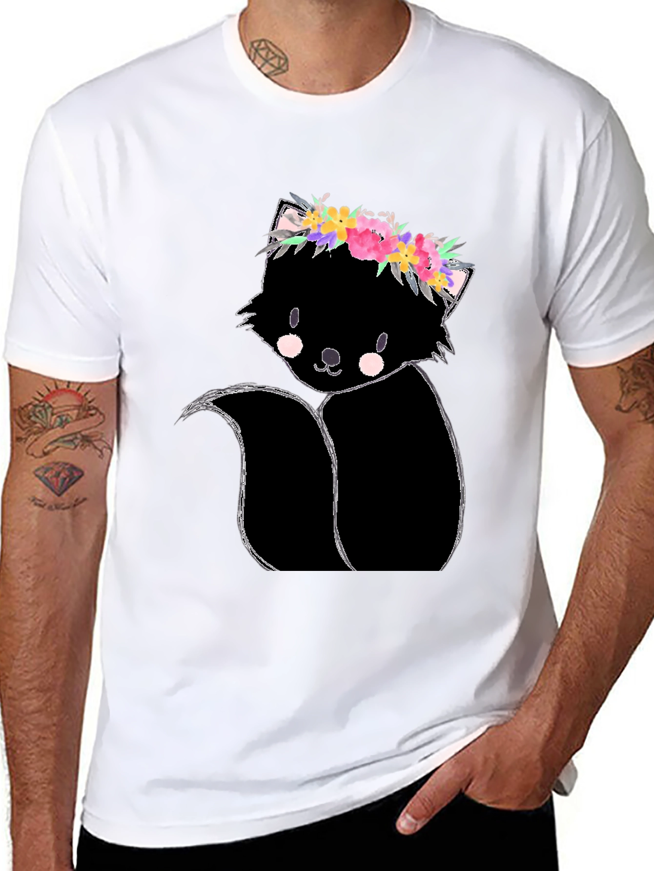 Black Floral Skunk Graphic Tee - Unisex Black T-Shirt view 8