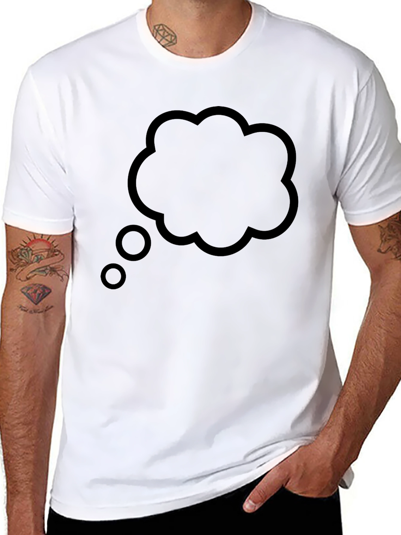 Black Men's Black T-Shirt with Thinking Cloud Design view 8