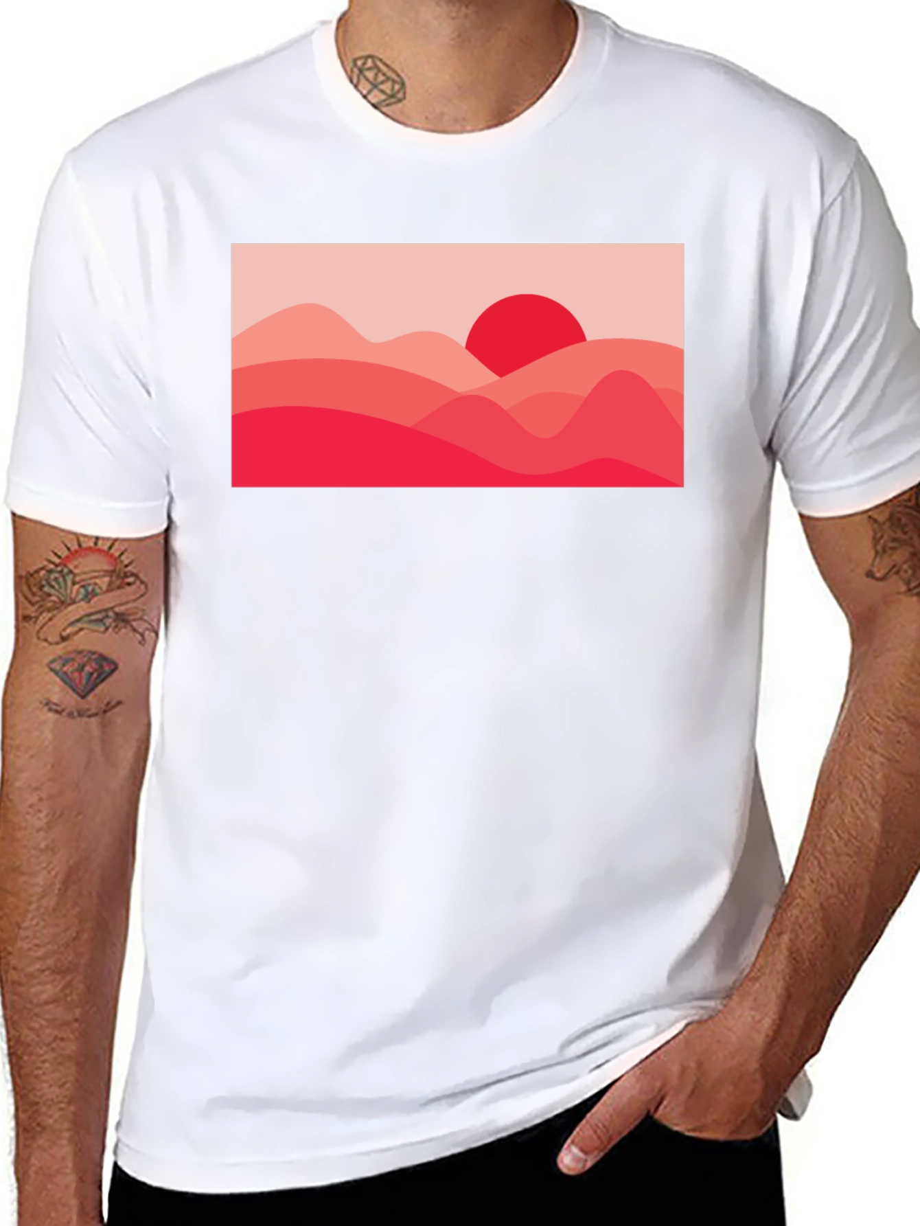 Black Red Landscape Graphic Tee - Modern Art T-Shirt view 8