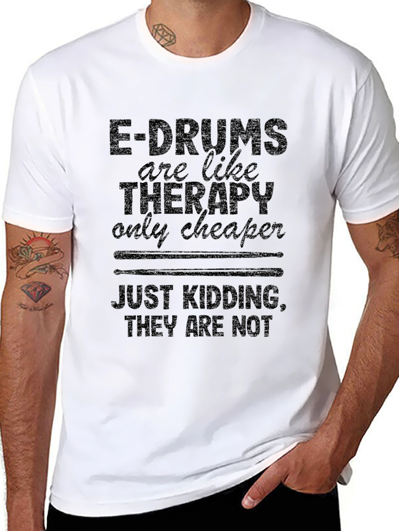 Black E-Drums Therapy Funny Black T-Shirt view 8