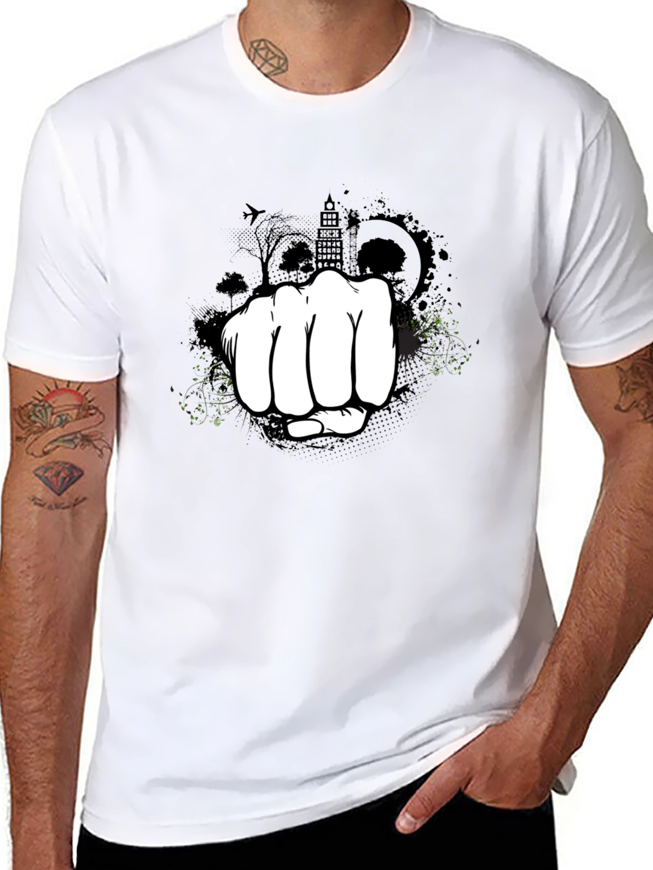 Black Urban Fist Graphic Tee - Black Cotton Blend Shirt view 8