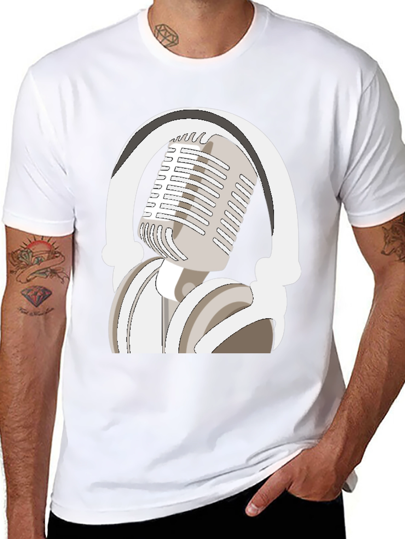 Black Microphone and Headphones Graphic Tee view 8