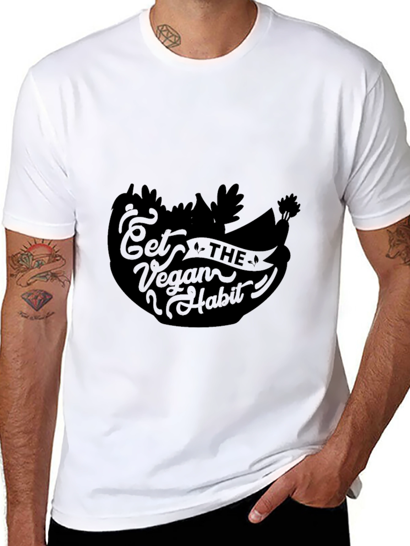 Black Eat The Vegan Habit T-Shirt - Black Vegan Graphic Tee view 8