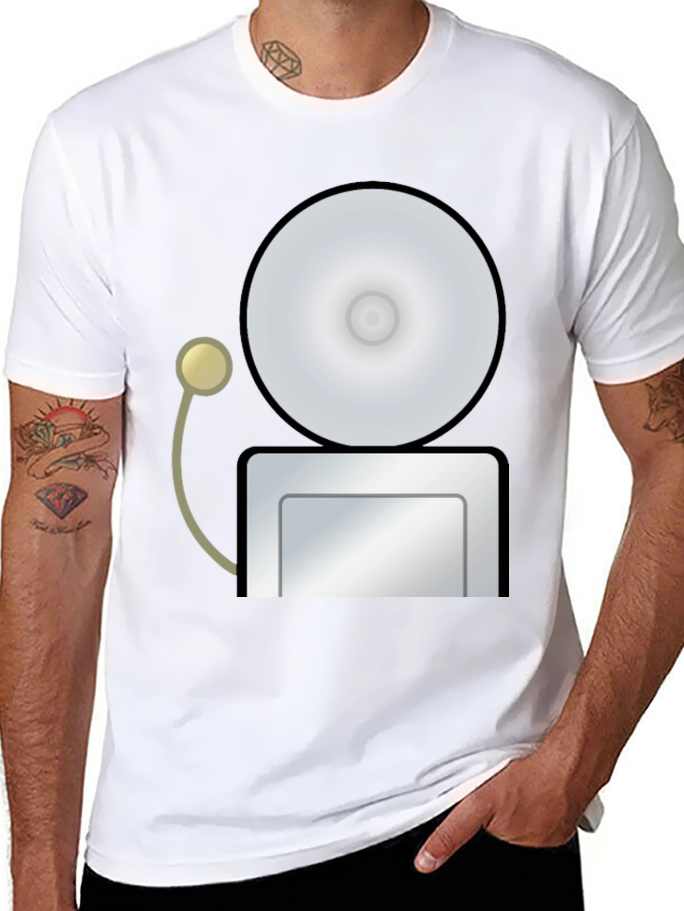 Black Novelty Graphic T-Shirt - Retro School Bell Design view 8