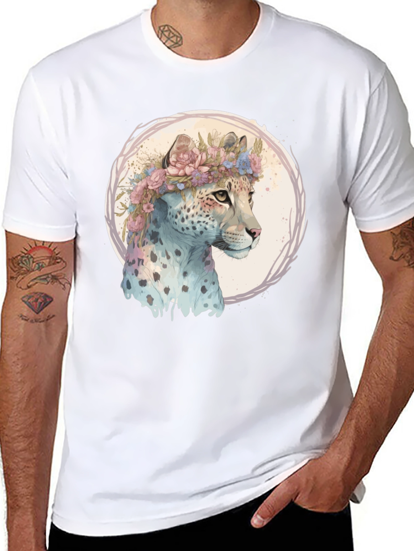 Black Floral Leopard Graphic Tee - Artistic Style view 8