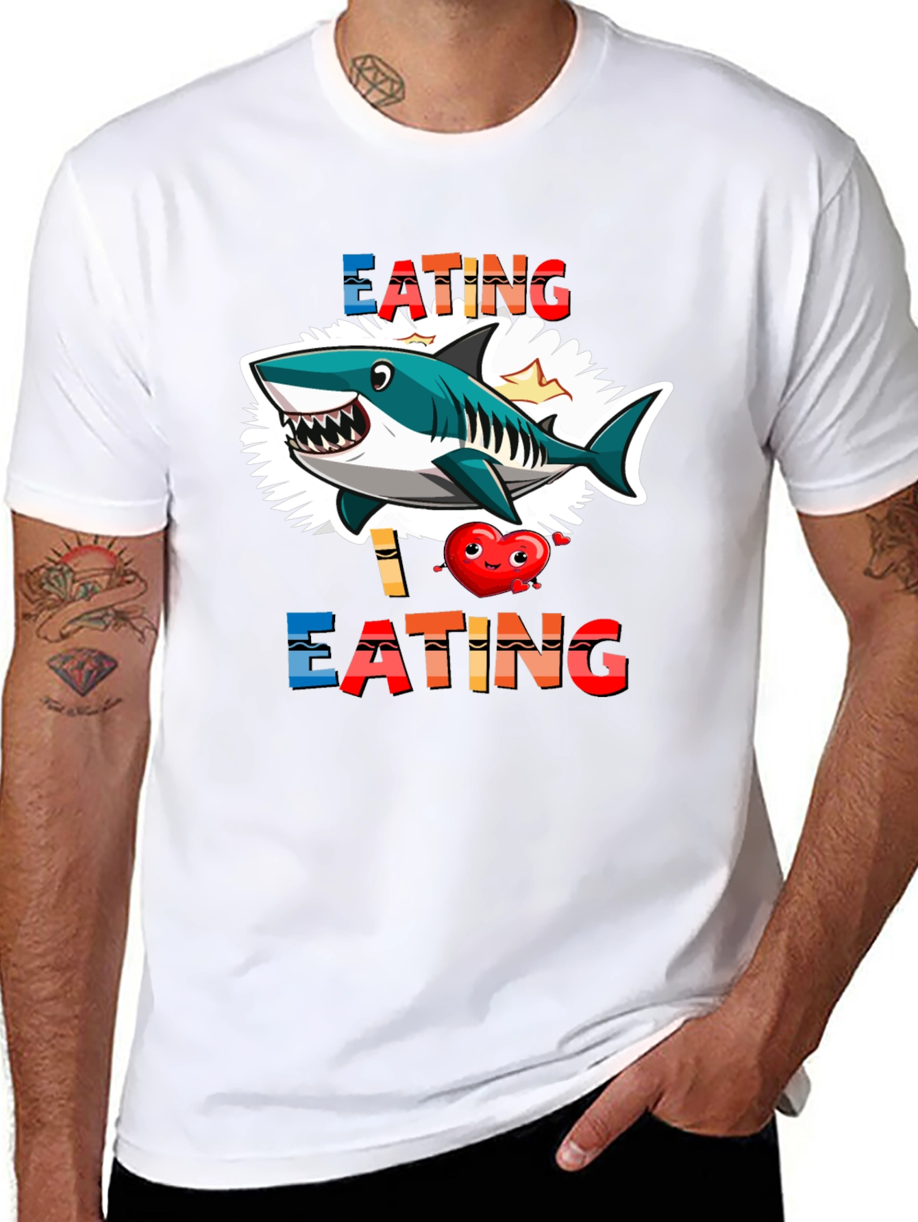 Black Shark Eating Heart Graphic Tee - Funny T-Shirt view 8