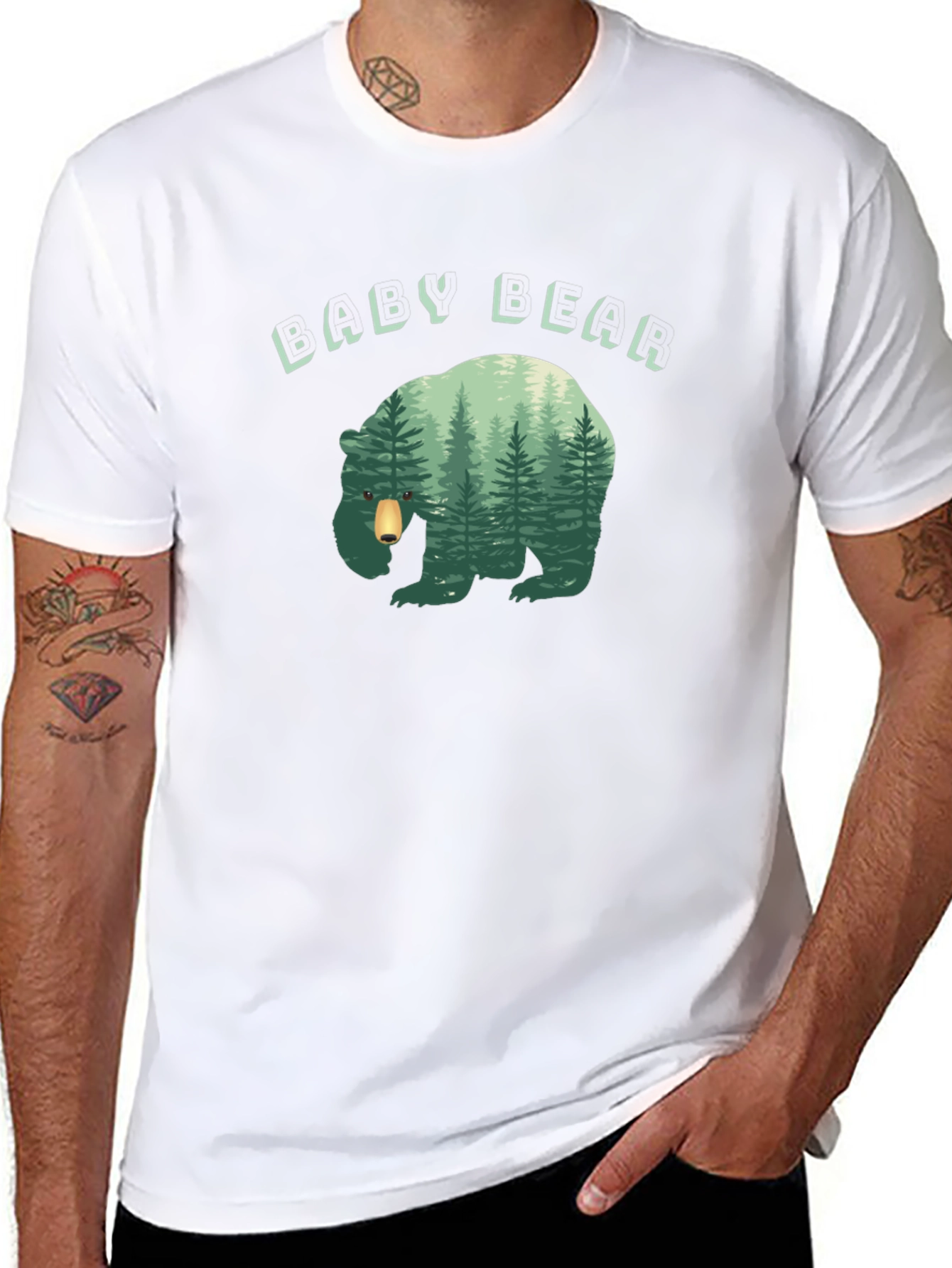 Black Baby Bear Forest Graphic Black T-Shirt view 8
