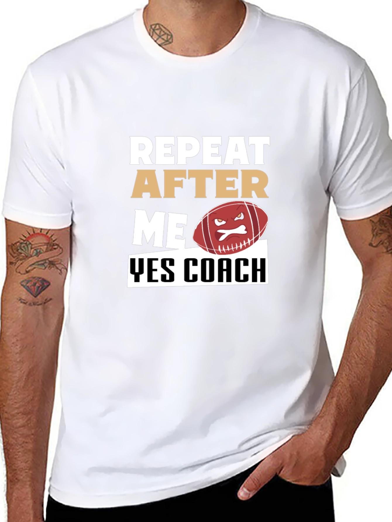Black Funny Football Coach T-Shirt - Repeat After Me view 8