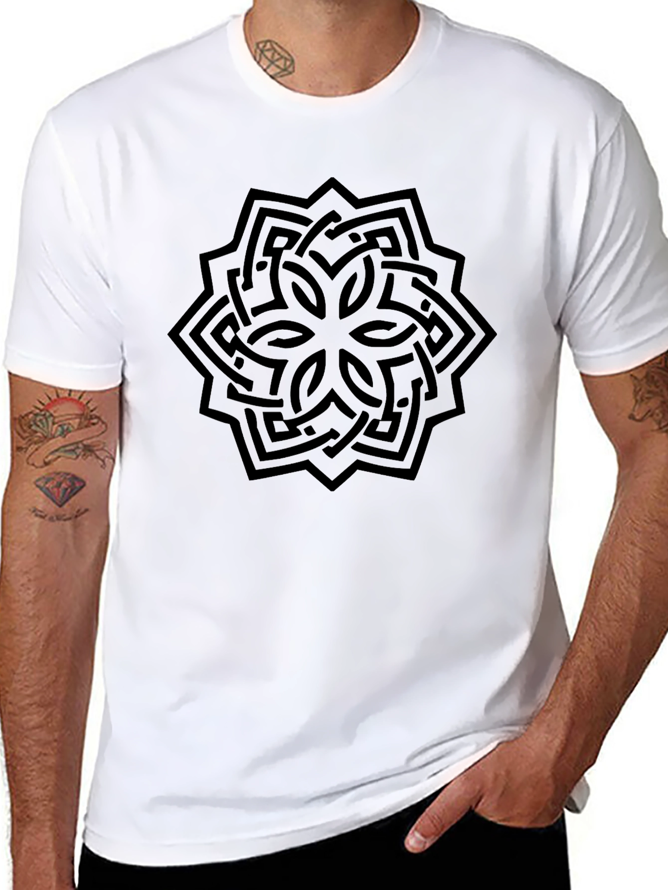 Black Geometric Knot Black Graphic T-Shirt view 8
