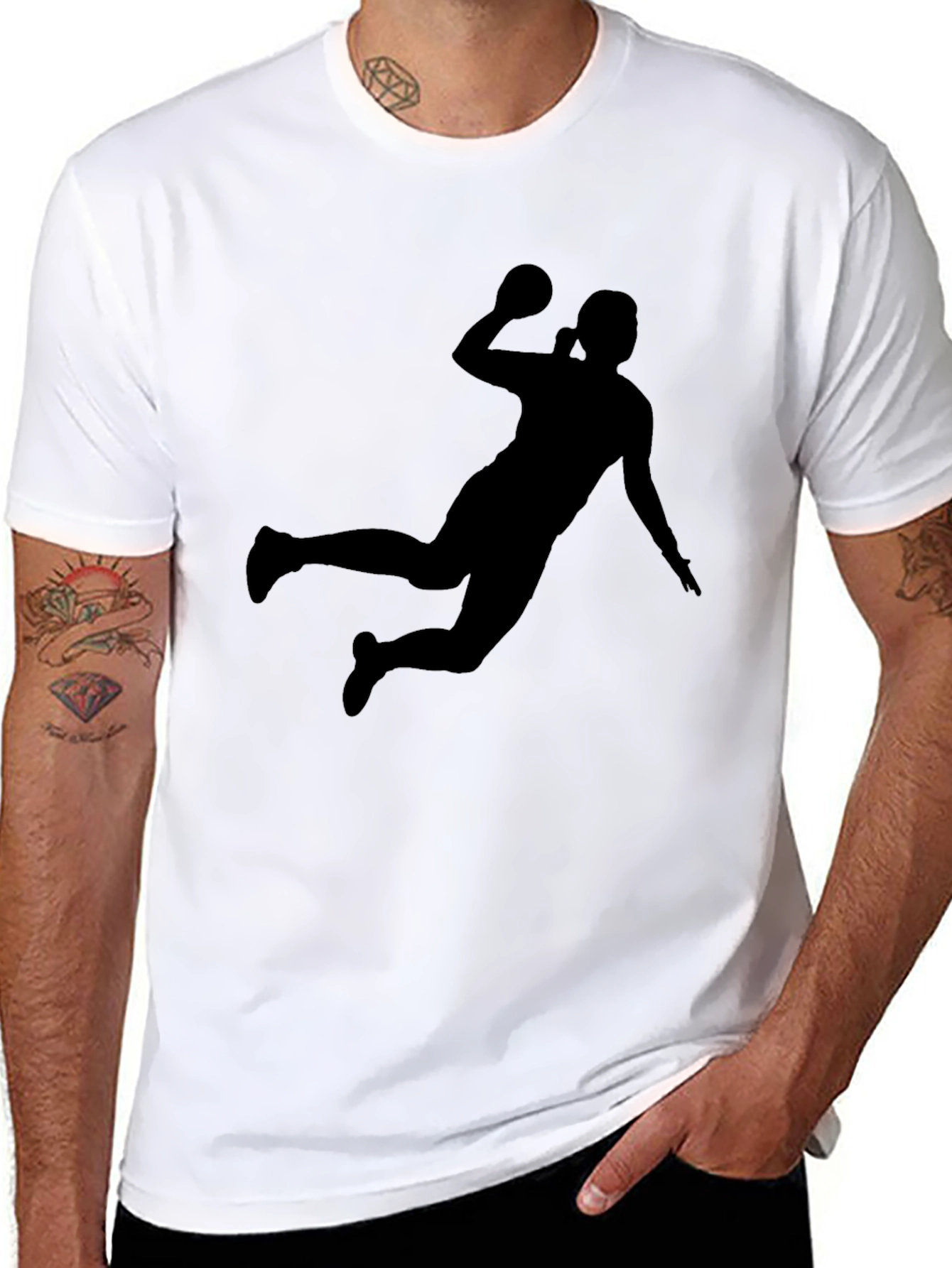 Black Handball Player Silhouette Graphic Tee view 8