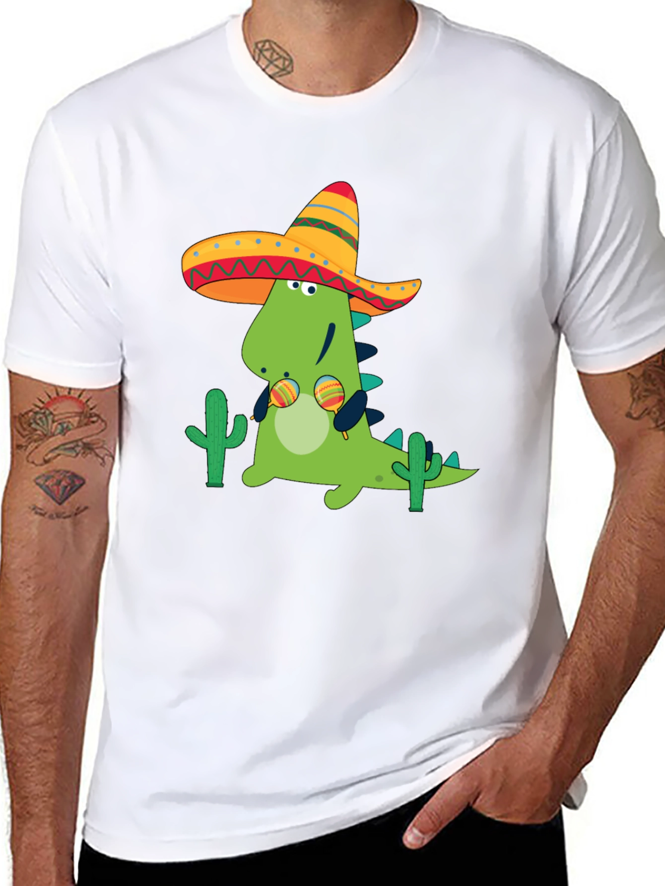 Black Dino Fiesta Black T-Shirt - Maracas & Sombrero view 8