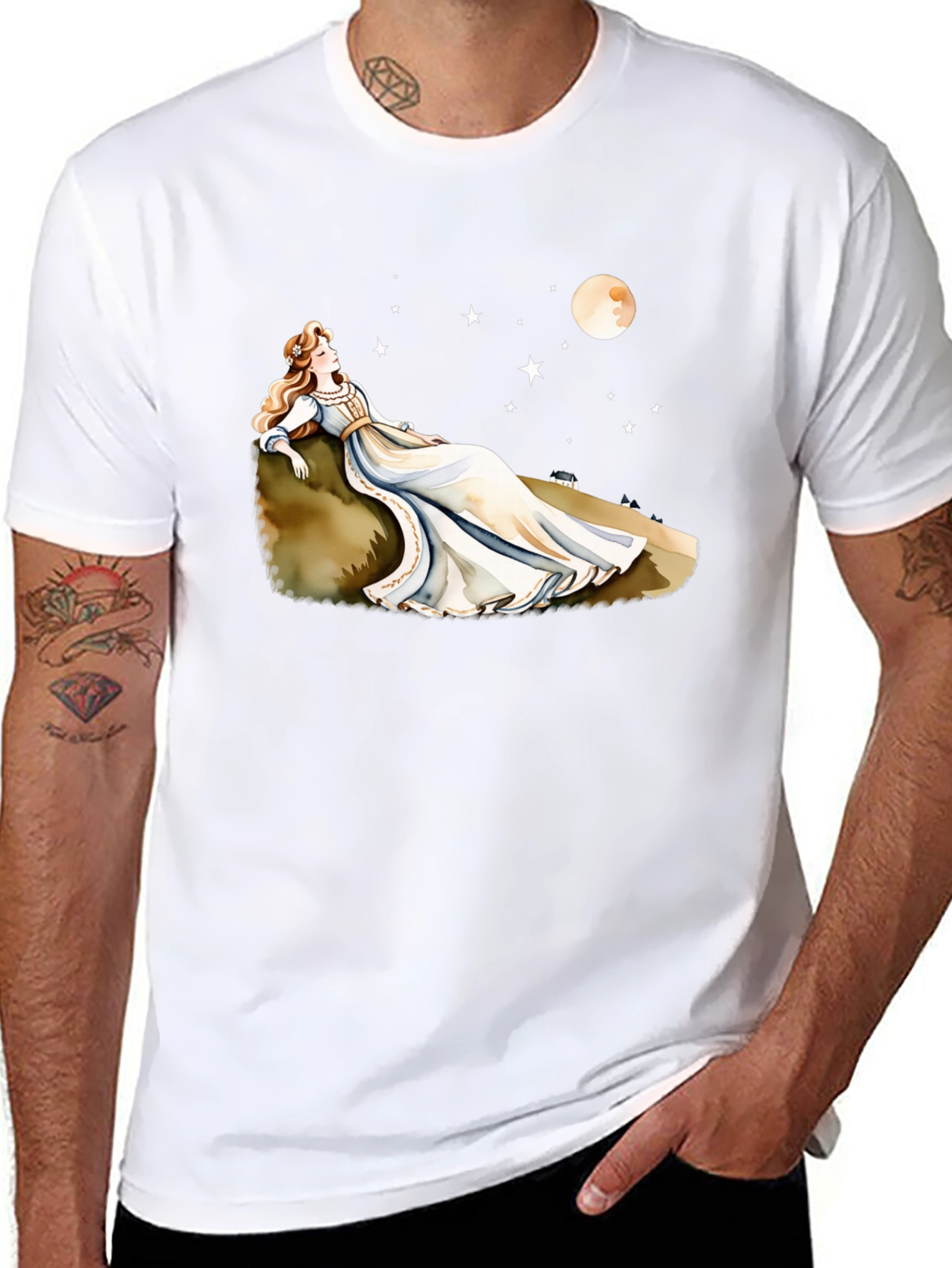 Black Dreamy Night T-Shirt - Woman, Moon & Stars view 8