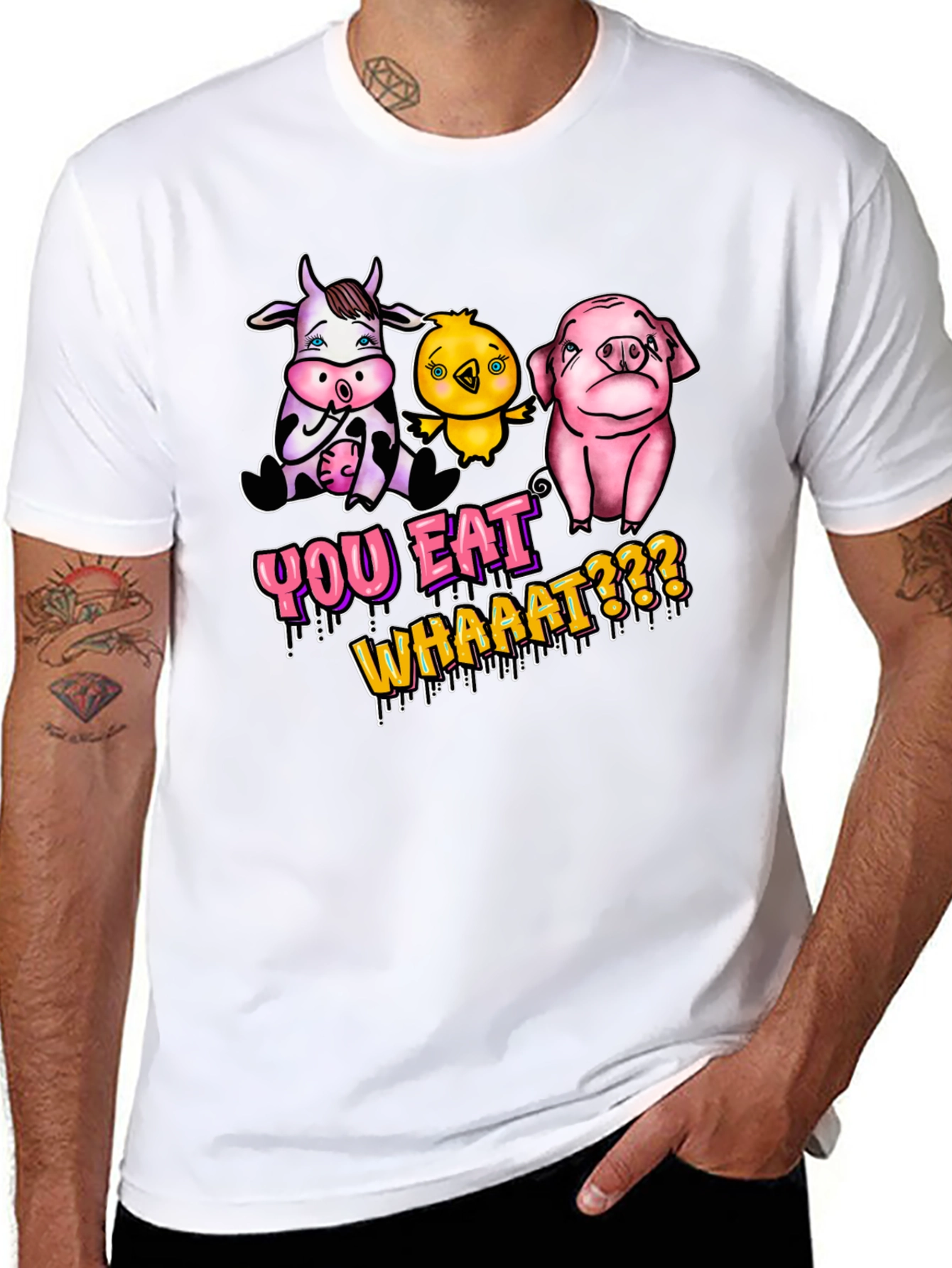 Black Vegan T-Shirt: You Eat Whaaat??? Funny Animal Design view 8