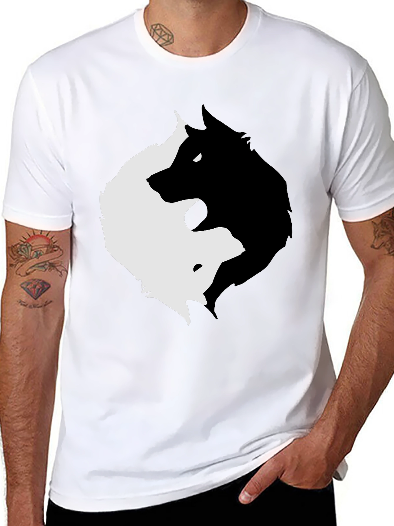 Black Yin Yang Wolves Graphic Tee - Black view 8