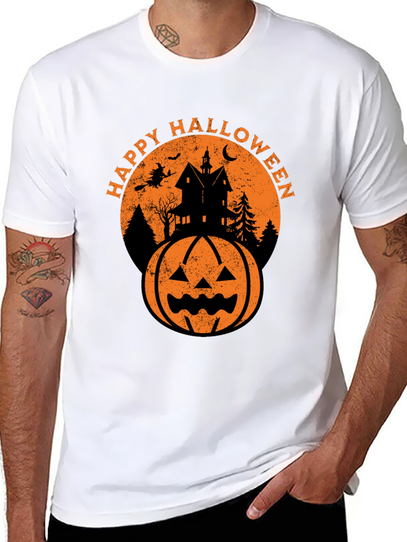 Black Happy Halloween Graphic Tee - Spooky Season Shirt view 8