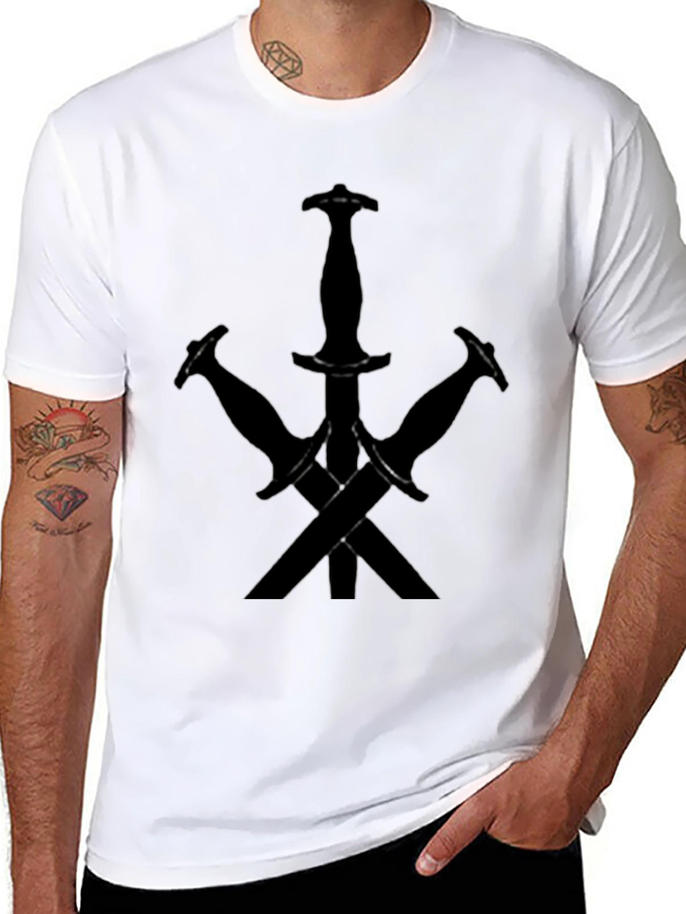 Black Men's Black T-Shirt - Dagger Graphic view 8